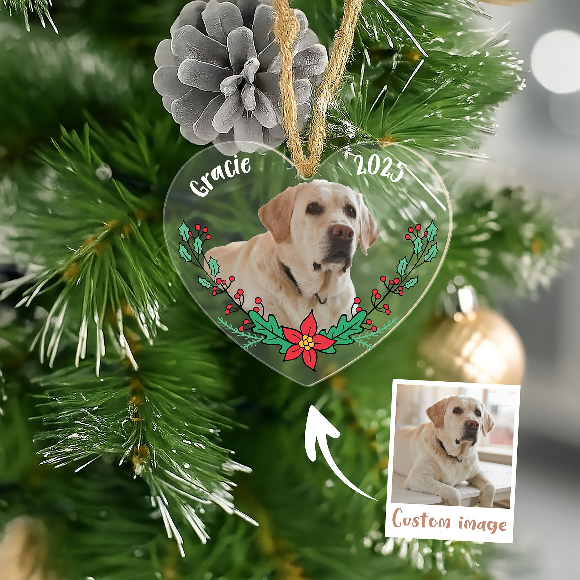 Acrylic Heart Pet Photo Christmas Ornament