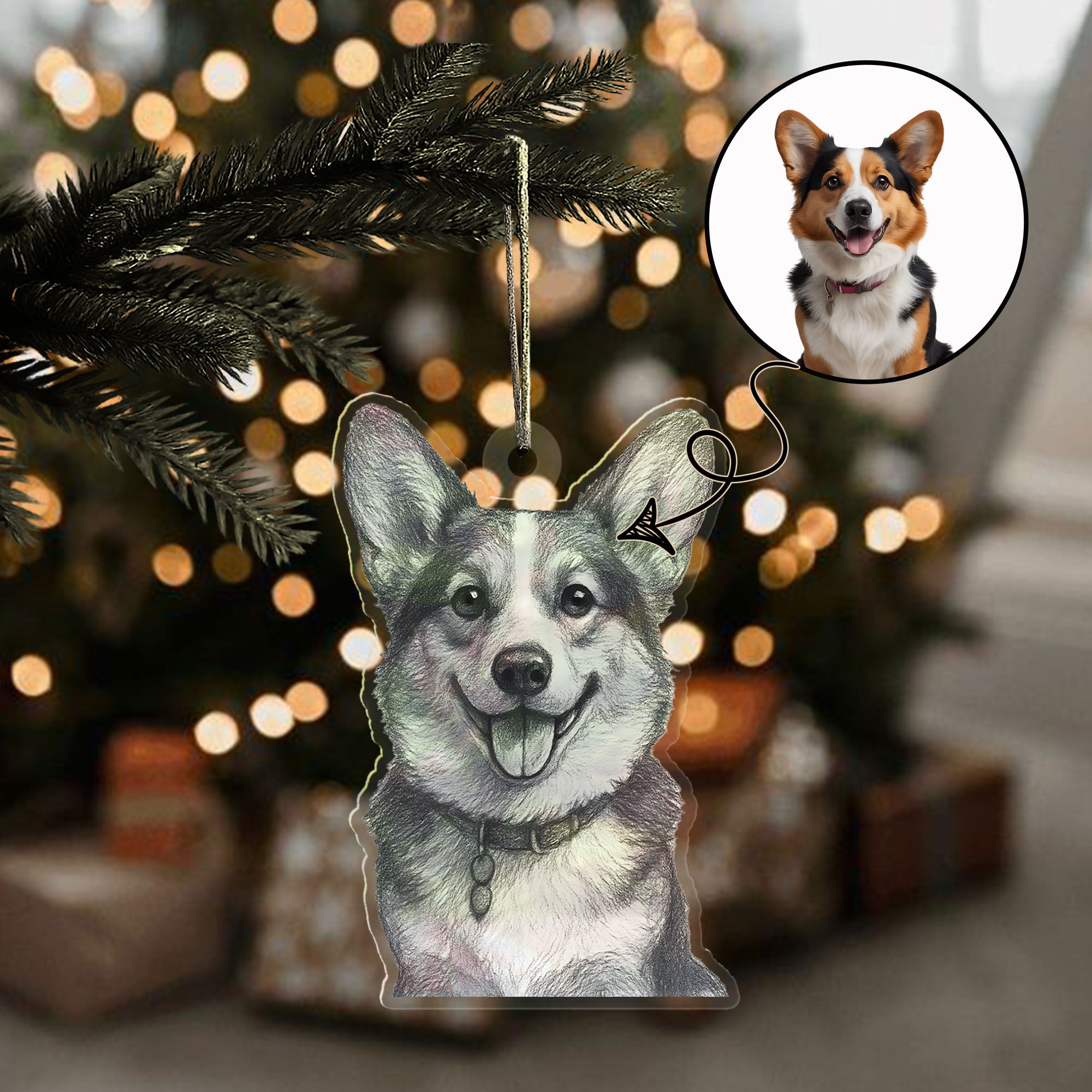 Art Drawing Dog/Cat Photo Printed Christmas Ornament