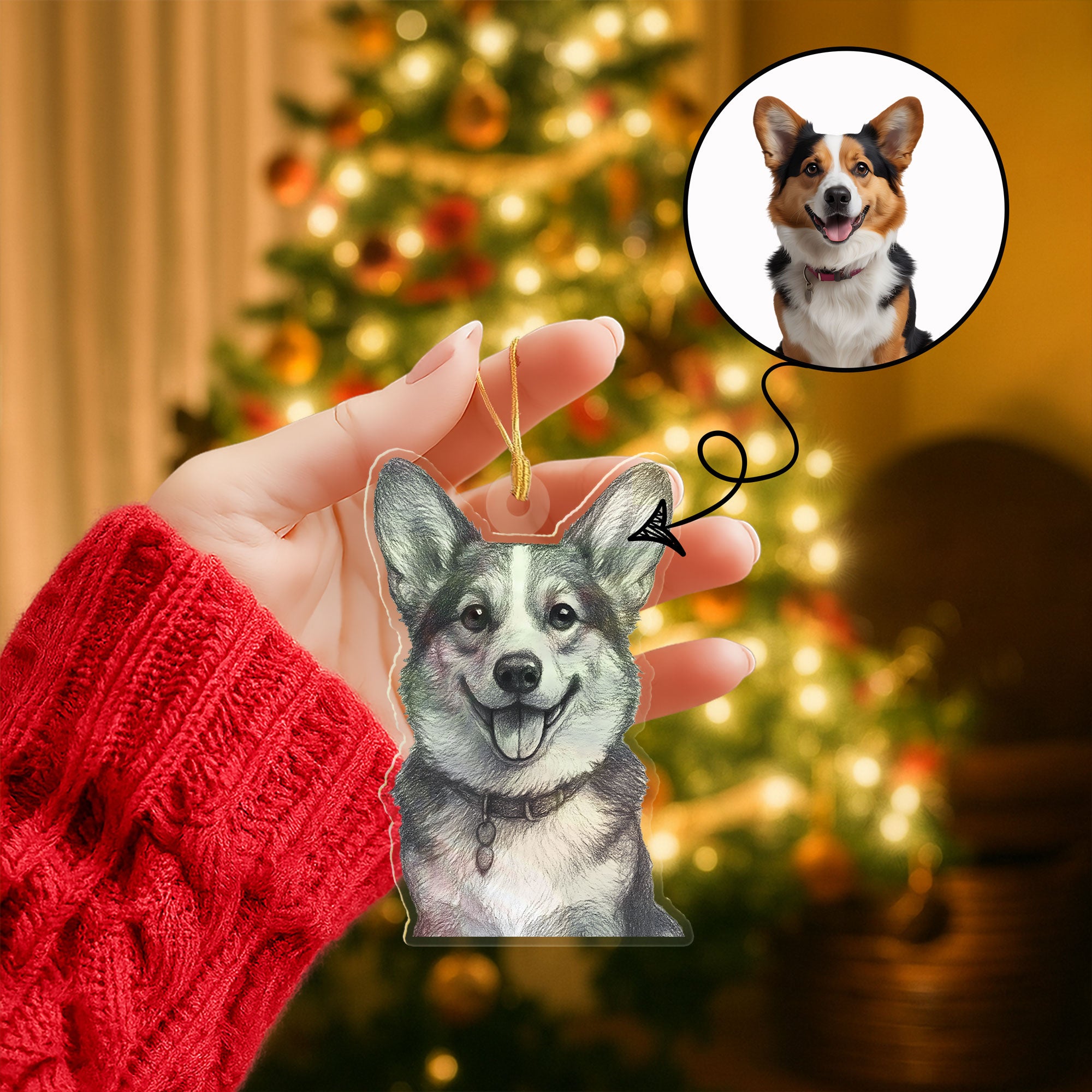 Artistic Black and White Cut-to-Shape Custom Pet Ornament