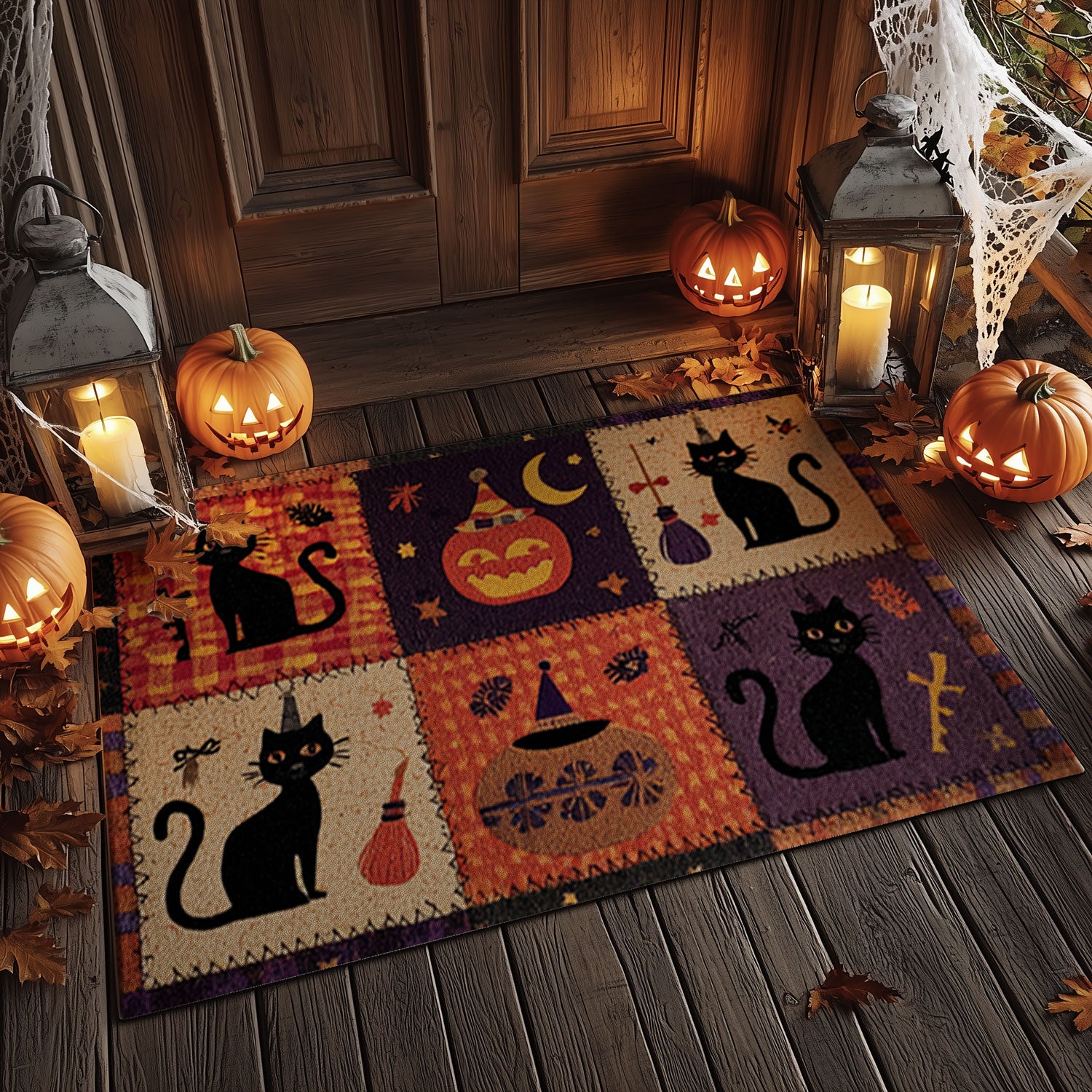 Black Cat Halloween Patchwork Doormat