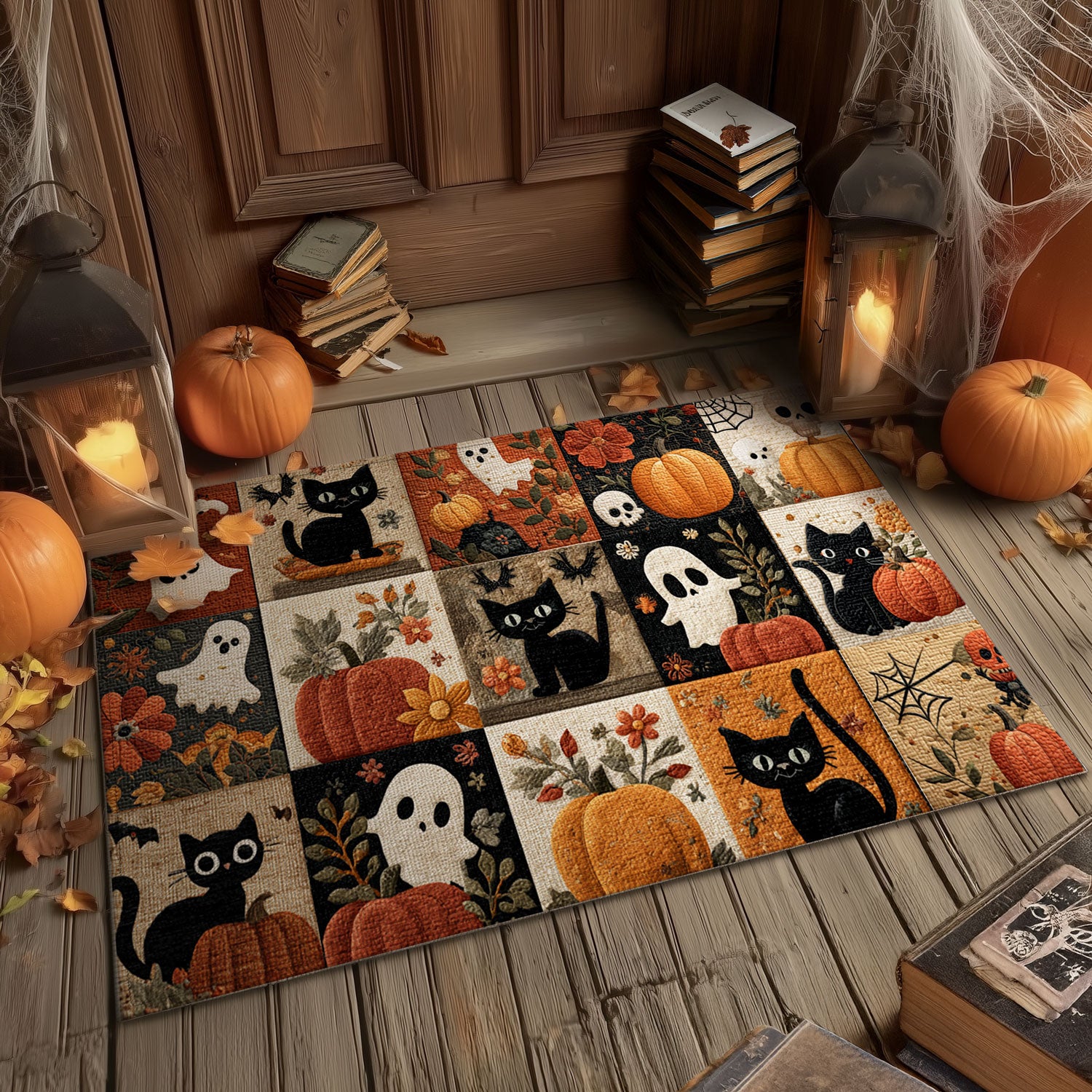 Black Cat & Ghost Patchwork Doormat