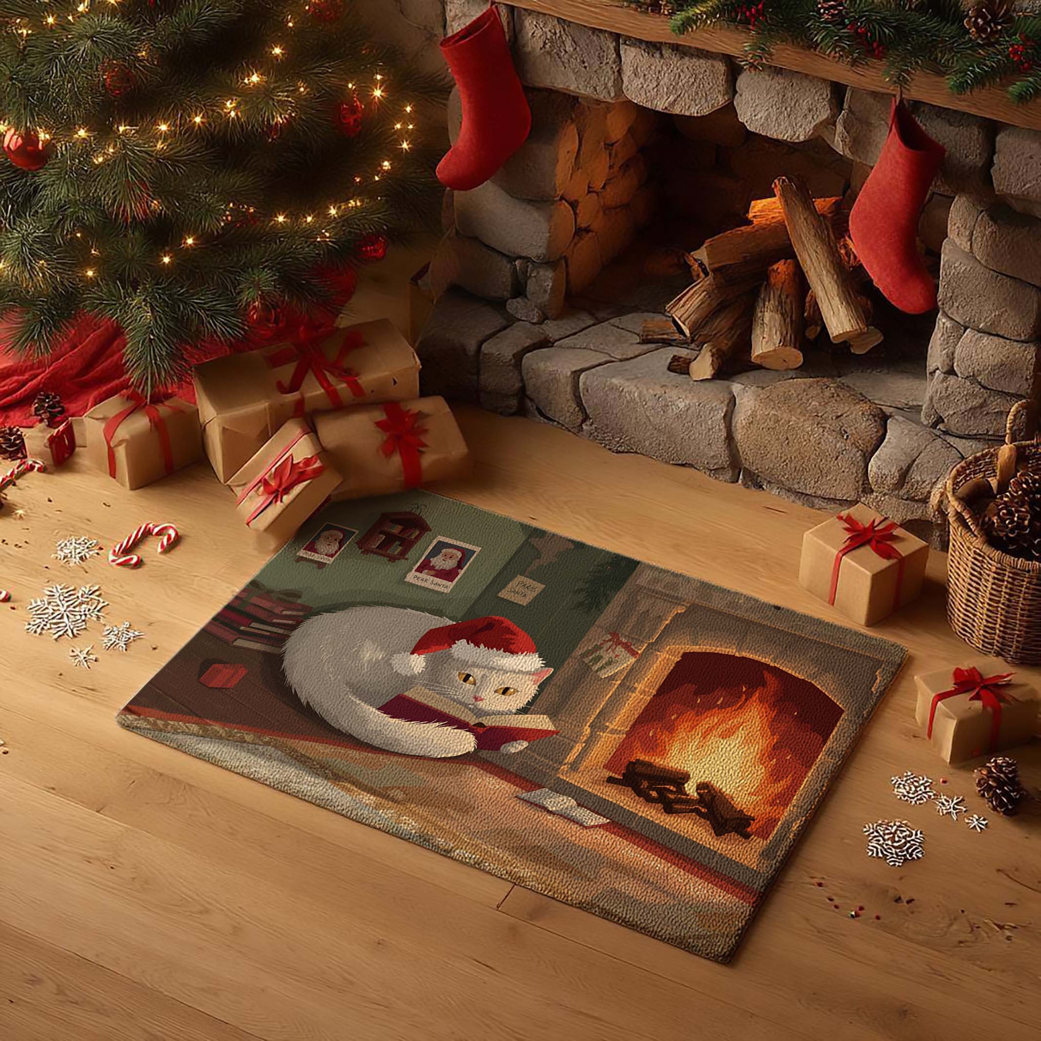 Christmas Cat Reading Fireside Doormat - DMRC003