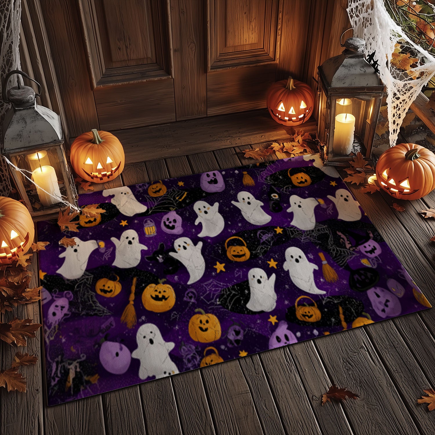 Busy Ghost & Pumpkin Pattern Doormat