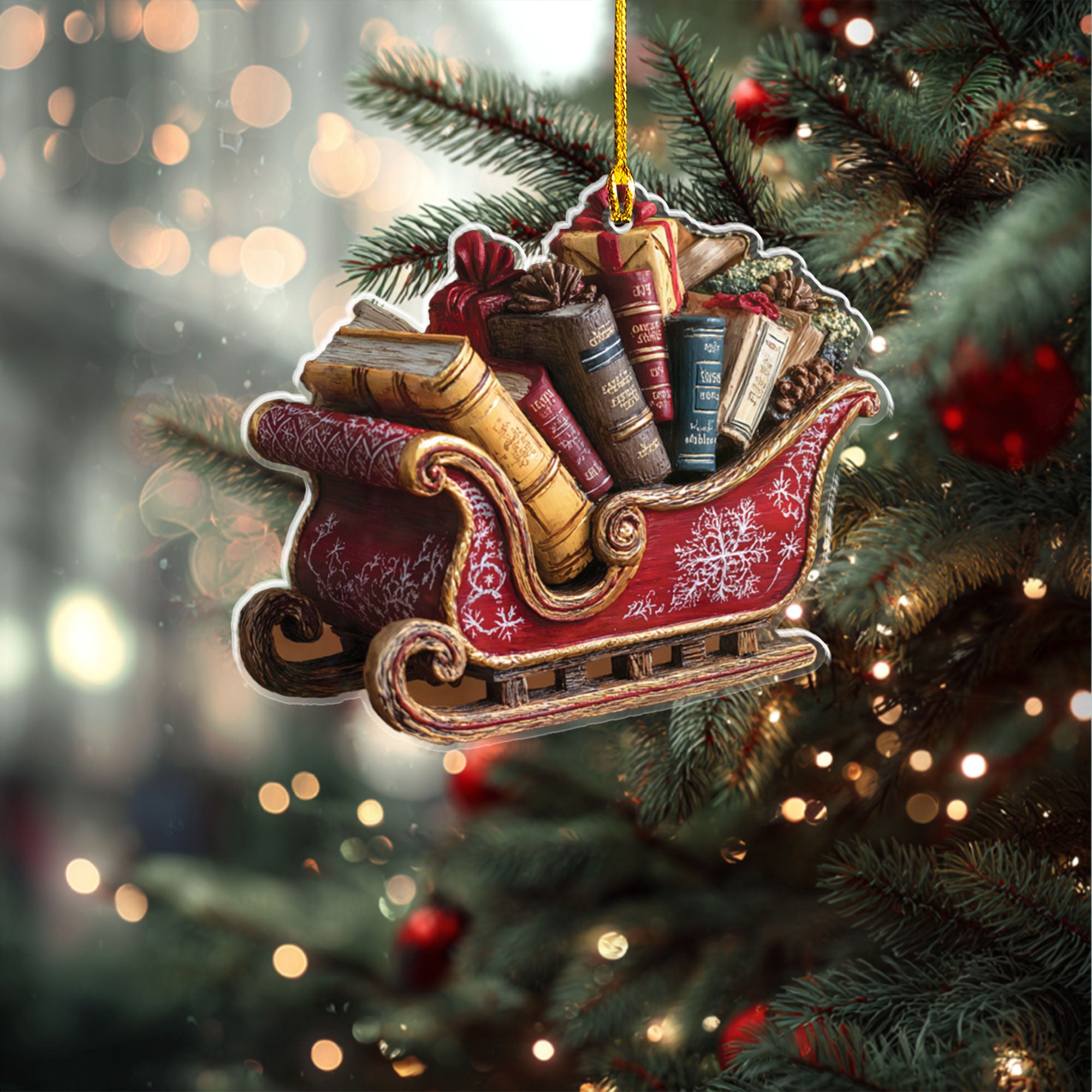Christmas Book Haul Sleigh Ornament - ORD9C001