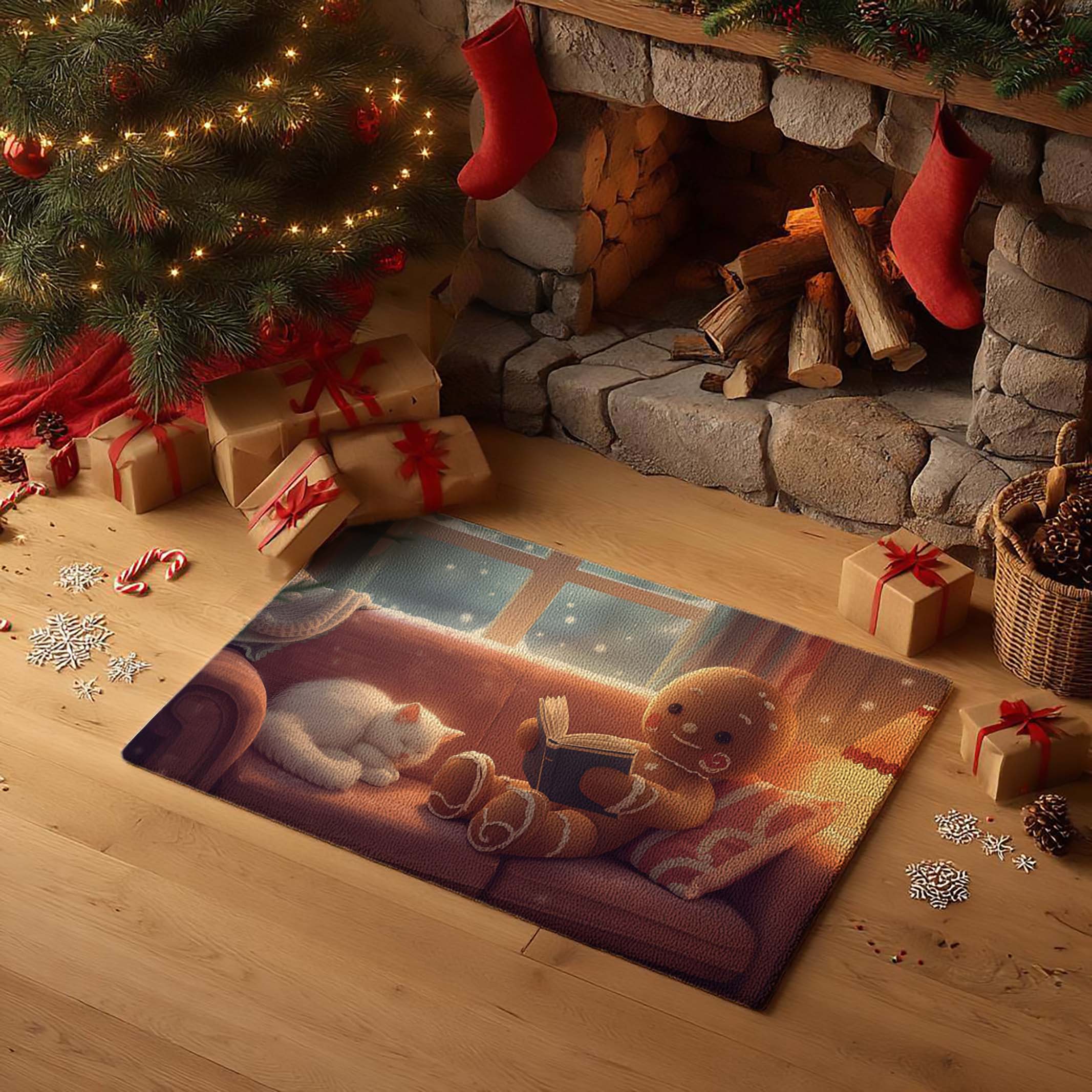 Sleeping Cat Gingerbread Story Door Mat - DMRC003