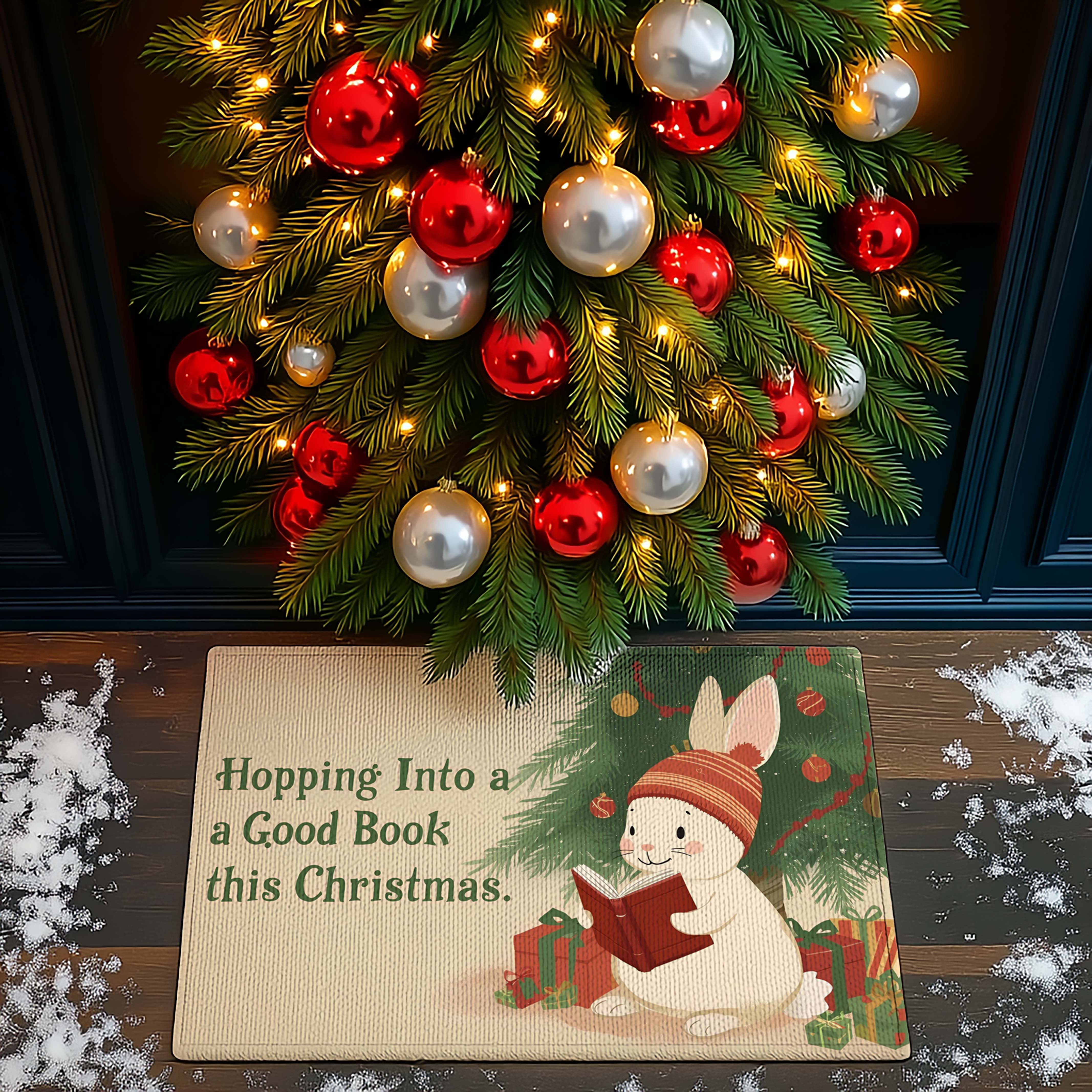 Knit Hat Bunny Reading Doormat Art - DMRC003