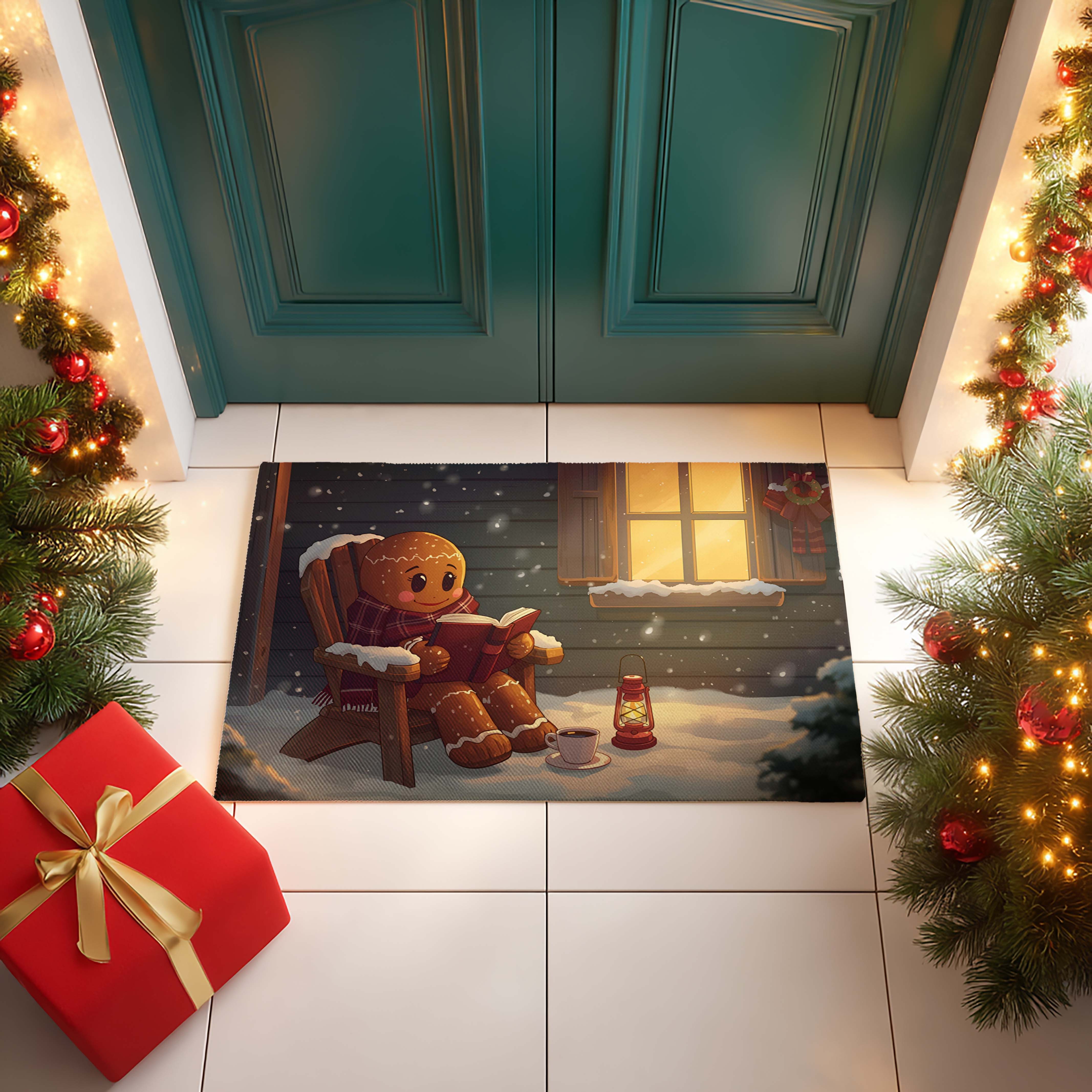 Snowy Reading Gingerbread Doormat - DMRC003
