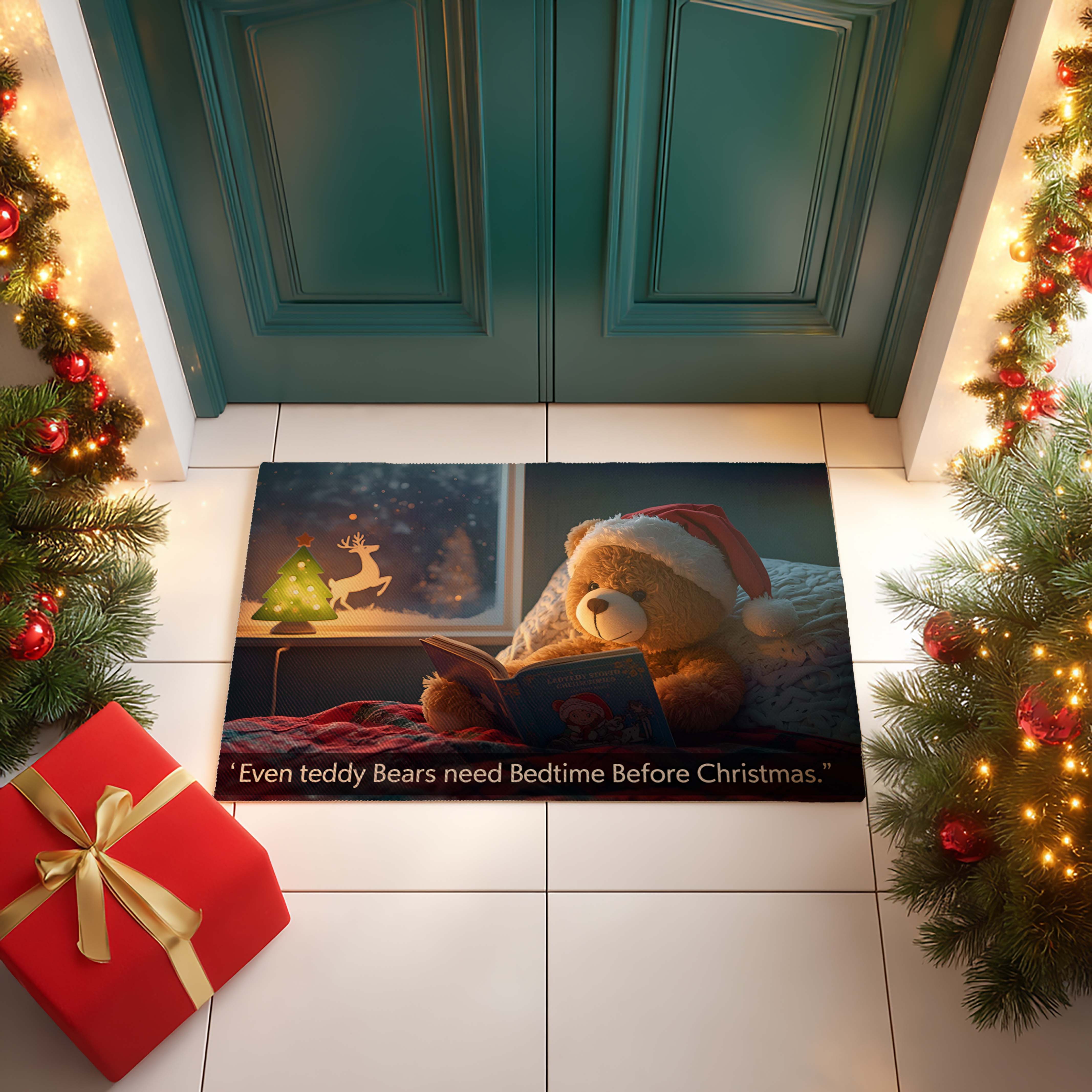 Santa Hat Teddy Custom Pet Mat - DMRC003