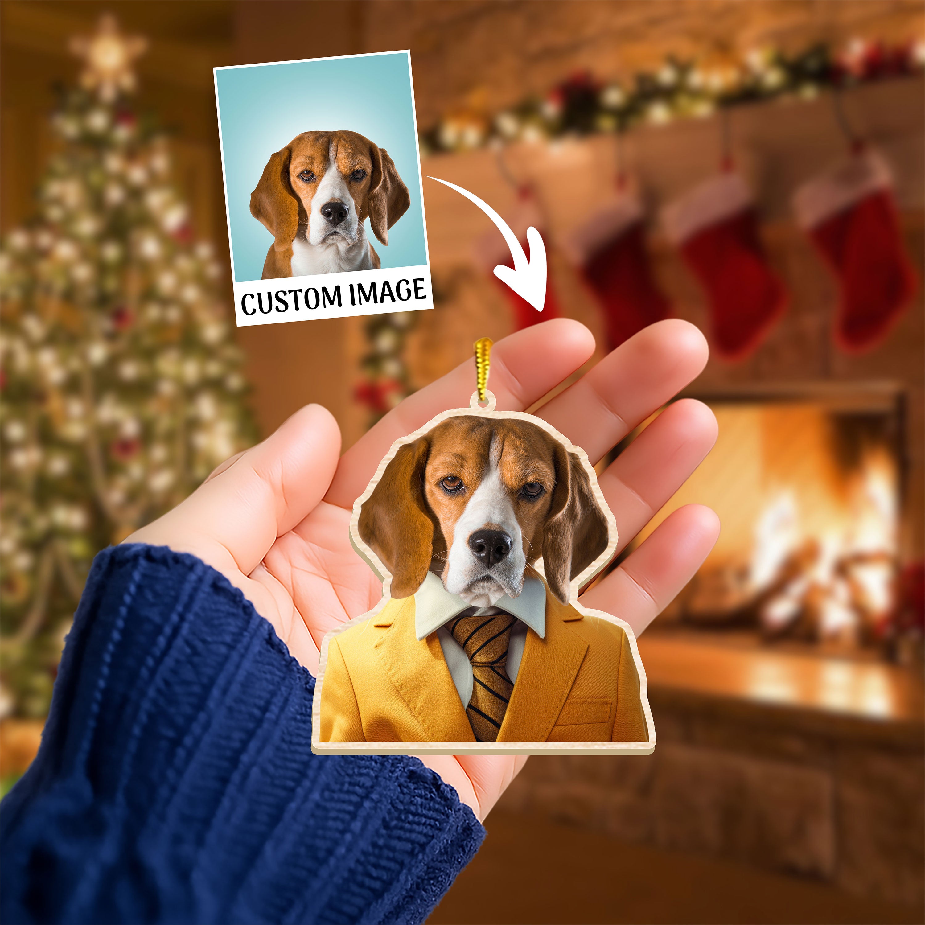 Custom Pet Photo in Business Suit Ornament