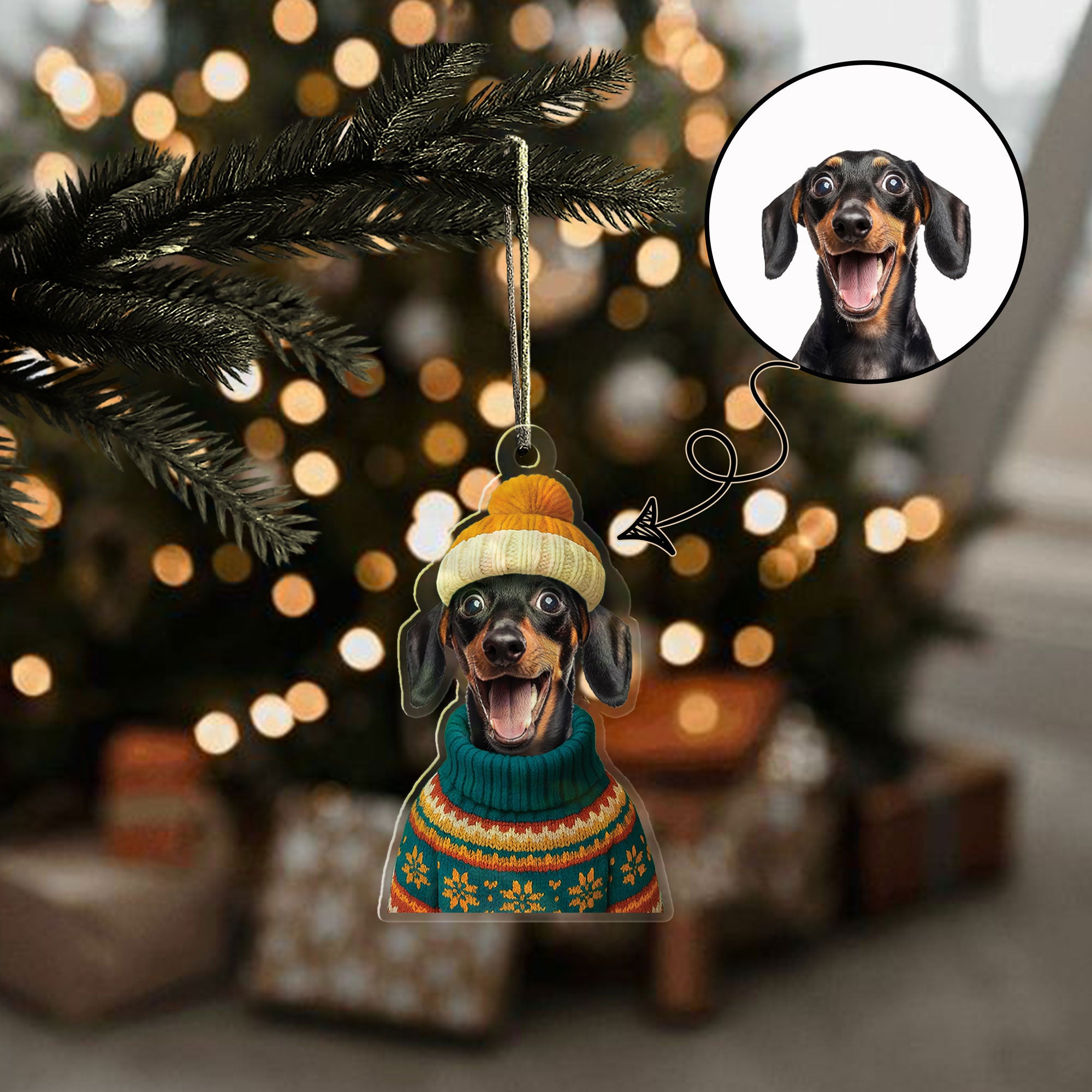 Custom Pet in Winter Knit Sweater Ornament