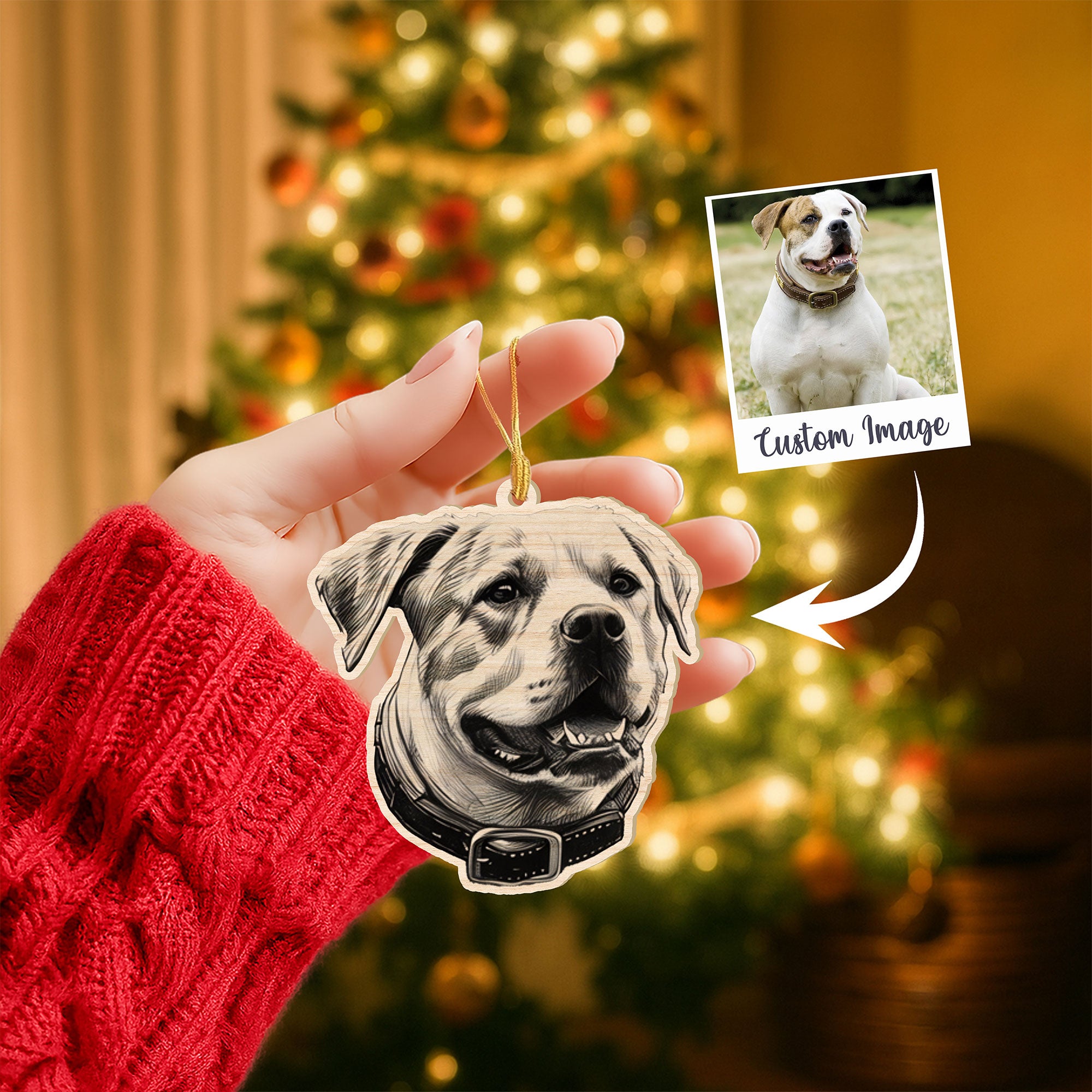 Custom Wood Pet Portrait Ornament β Sketch Style