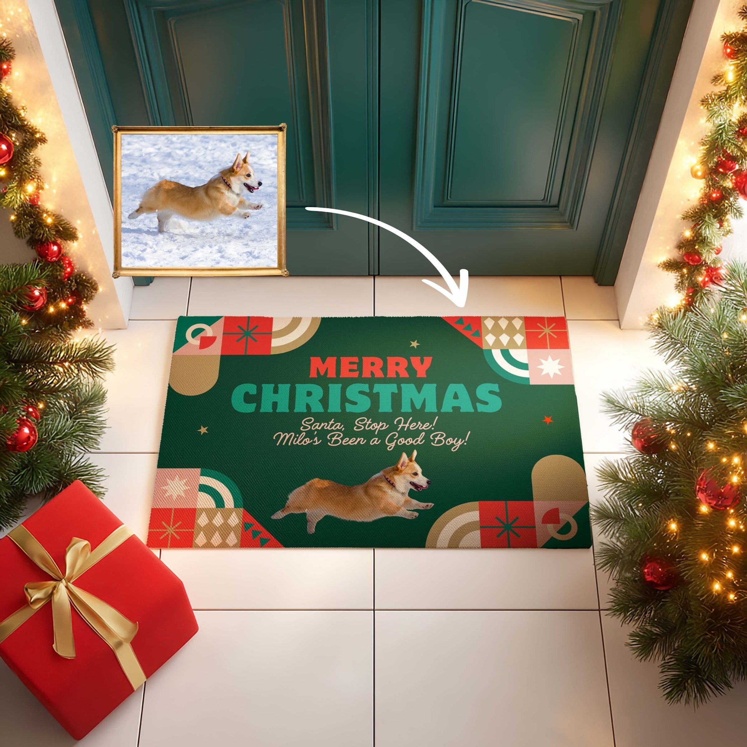 Custom Pet Photo Holiday Mat - Custom DogPet Photo Holiday Mat