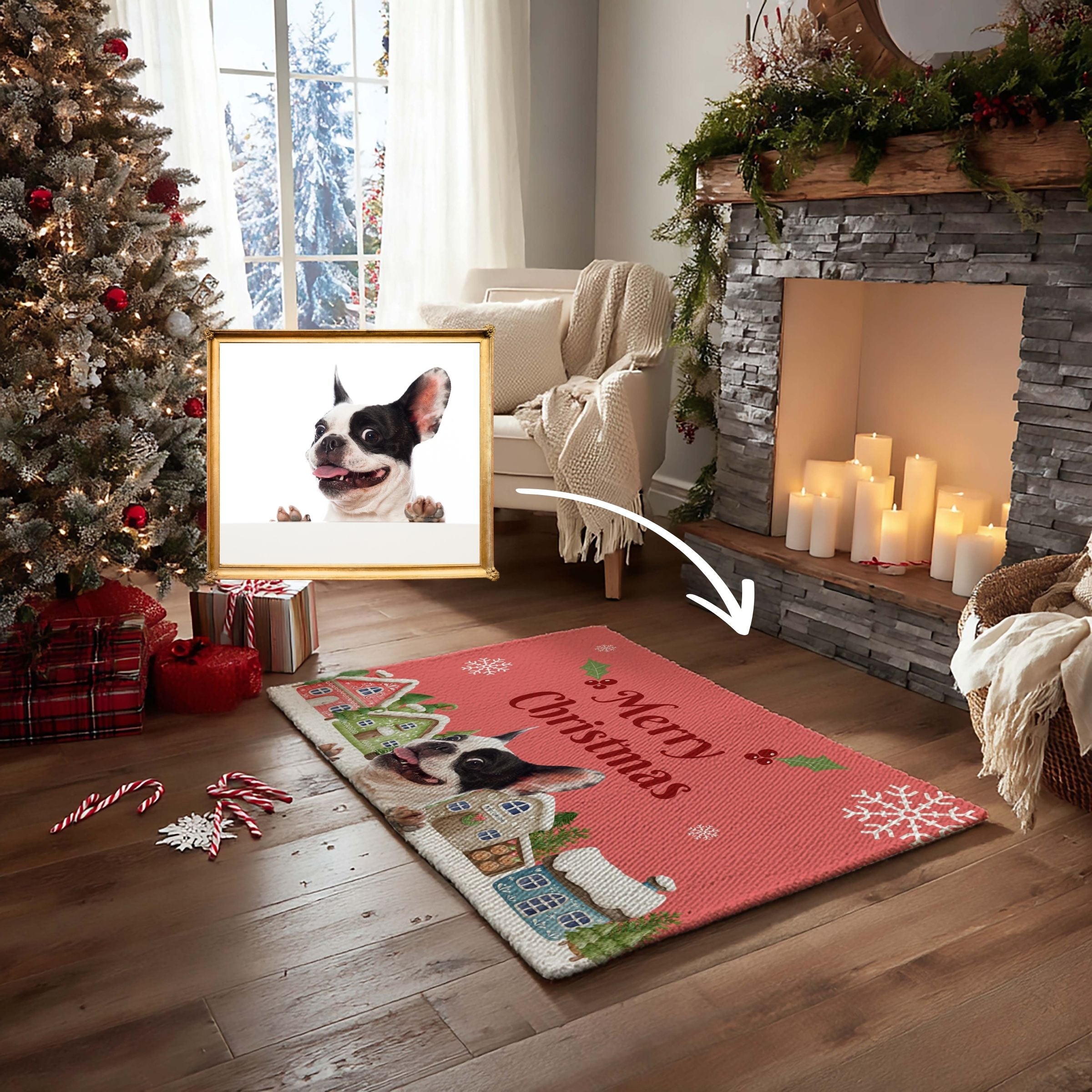 Custom Pet Photo Mat - Sweet Pink Christmas Greeting