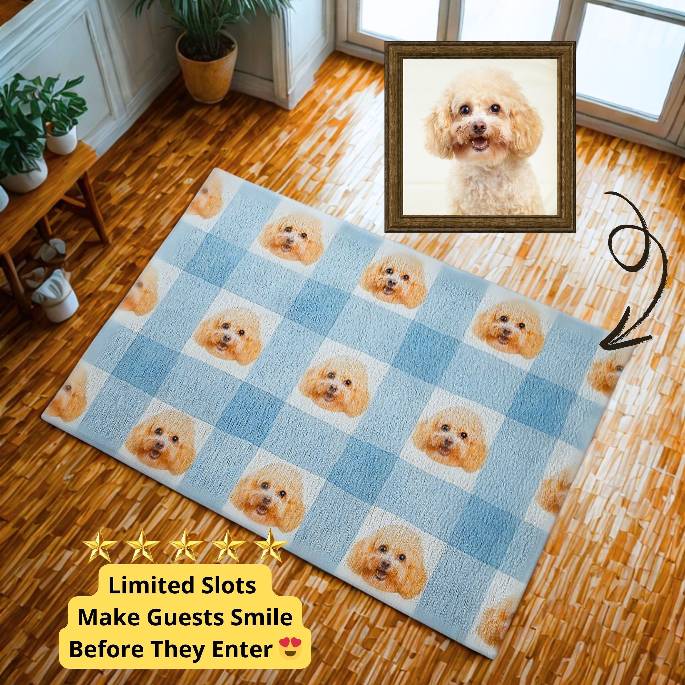 Custom Pet Door Mat with Baby Blue Gingham Pattern