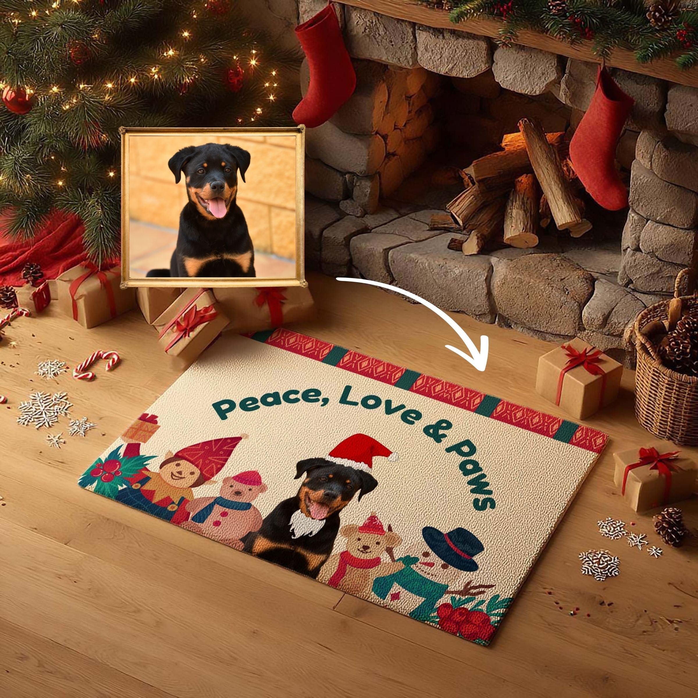 Custom Pet Doormat - Christmas Knit & Nordic Pattern Border