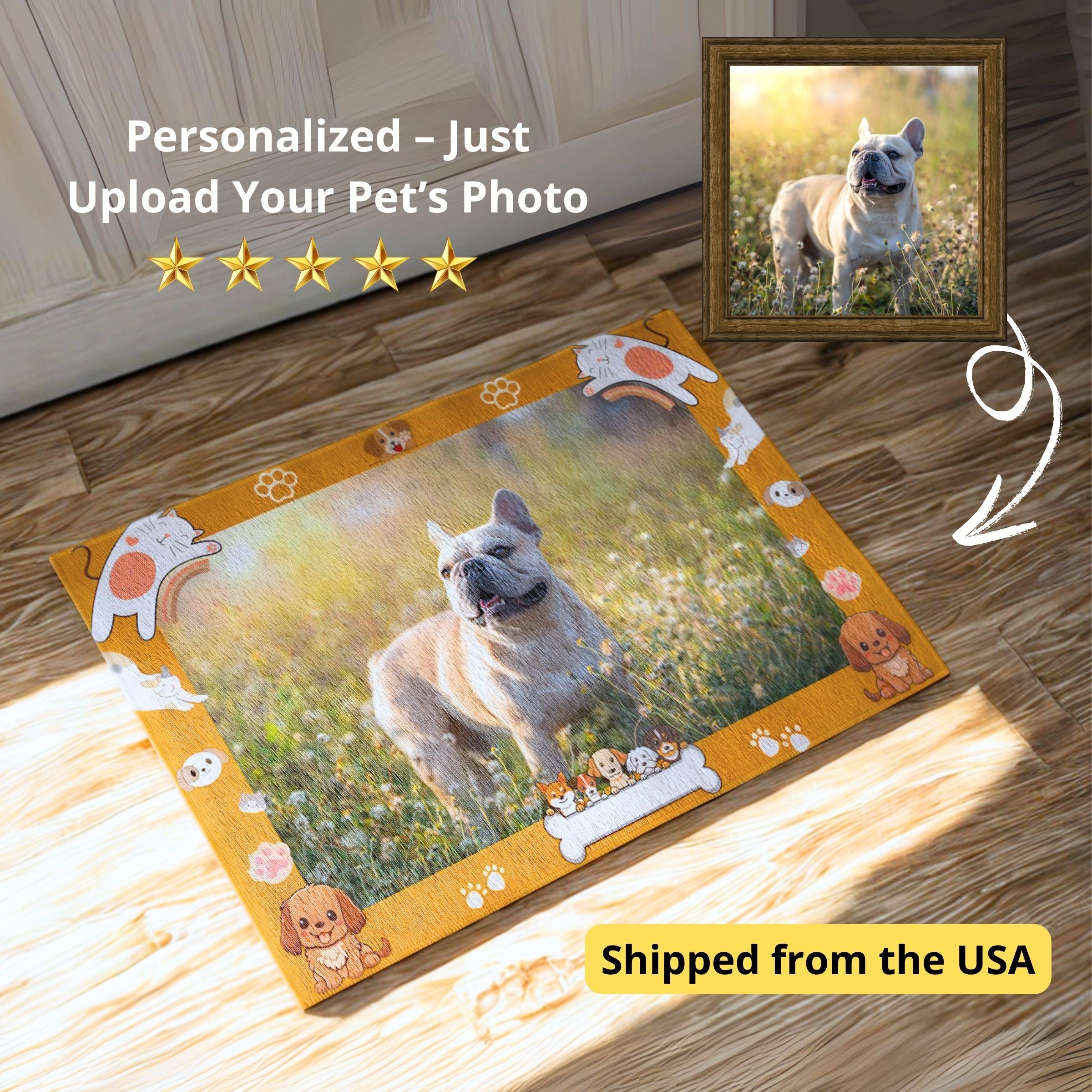 Custom Pet Doormat - Cute Border Yellow Orange