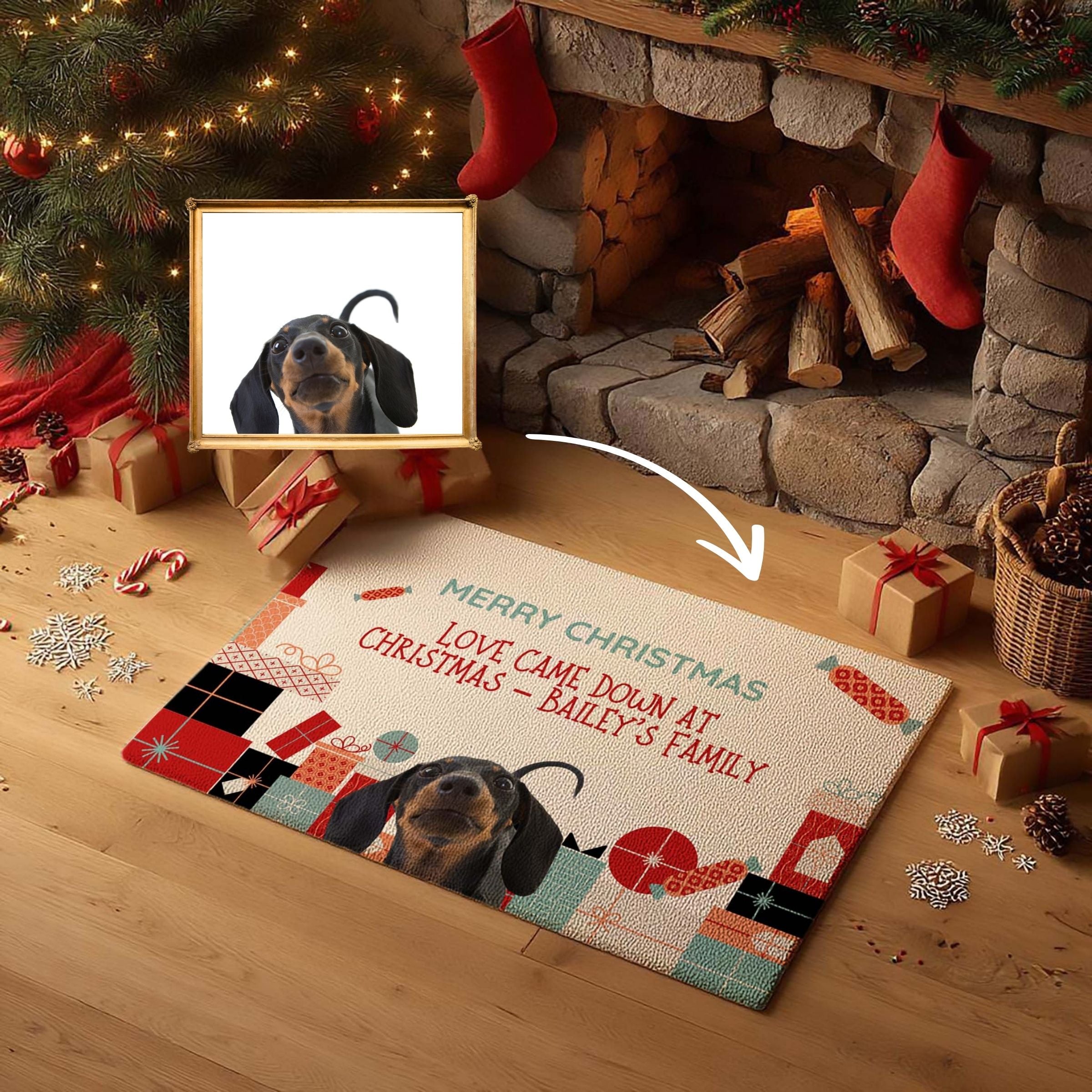 Custom Pet Doormat - Family Christmas Message & Gift Stack