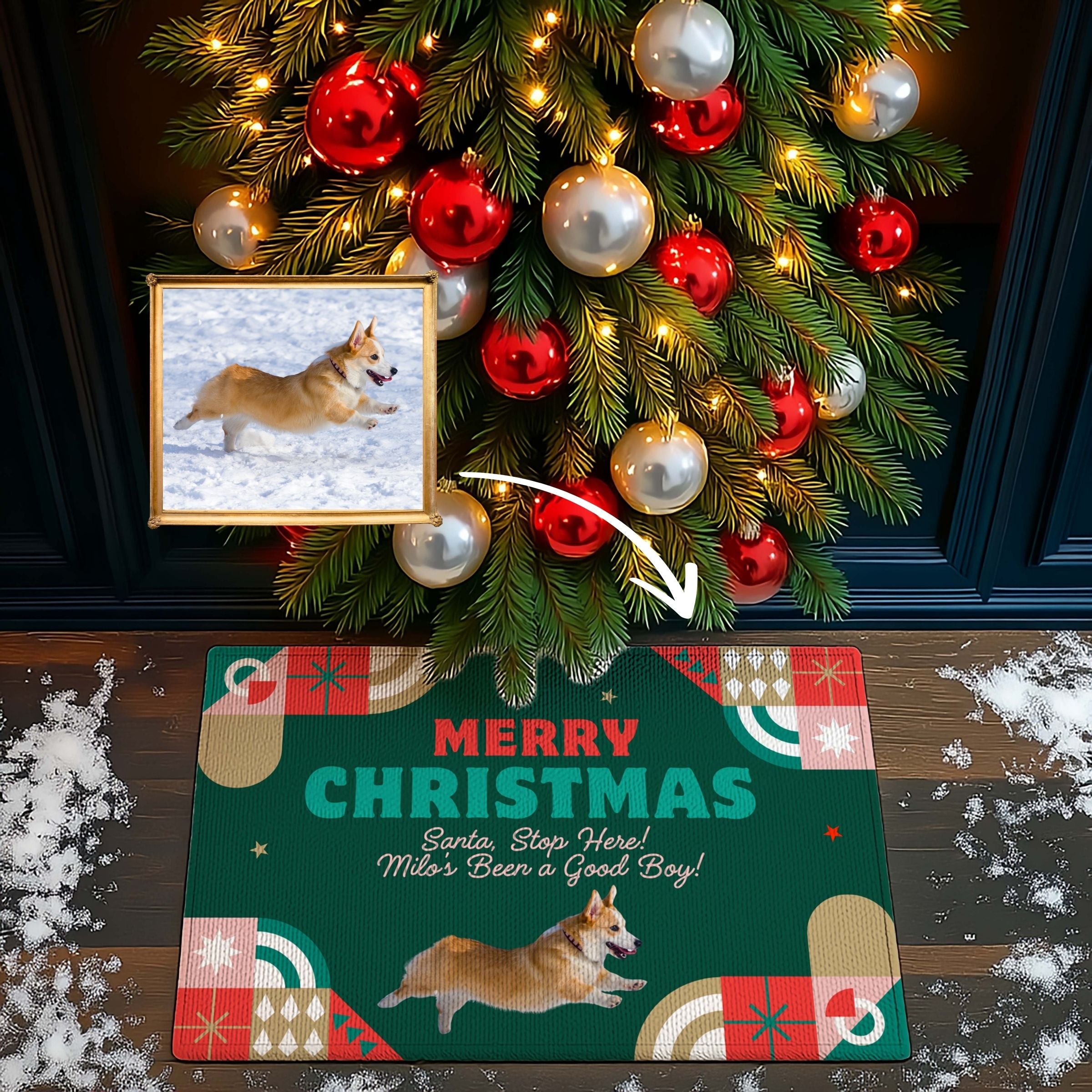 Custom Pet Doormat - Santa, Stop Here! Geometric Art