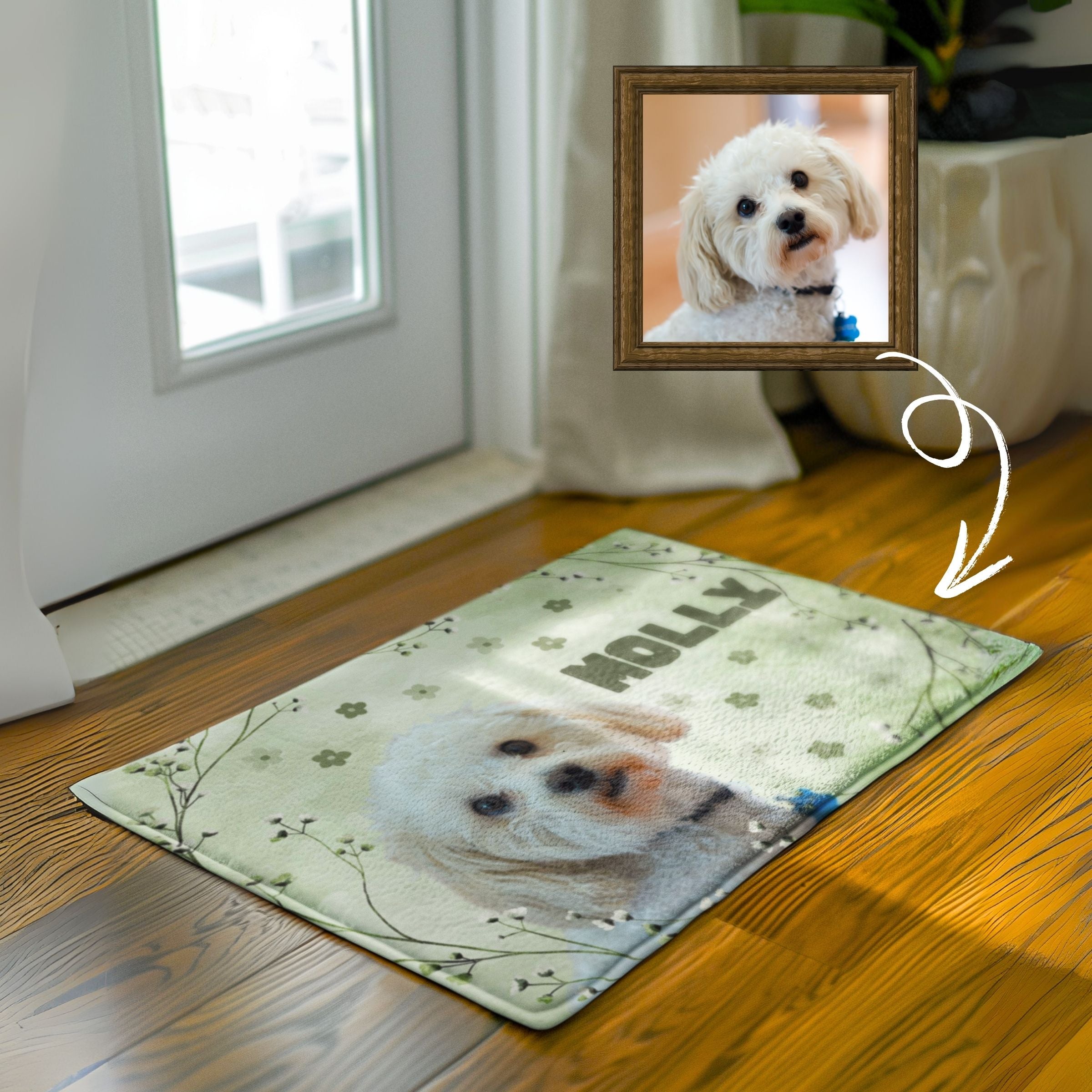 Custom Pet Doormat Mockup - Mint Green Floral Border