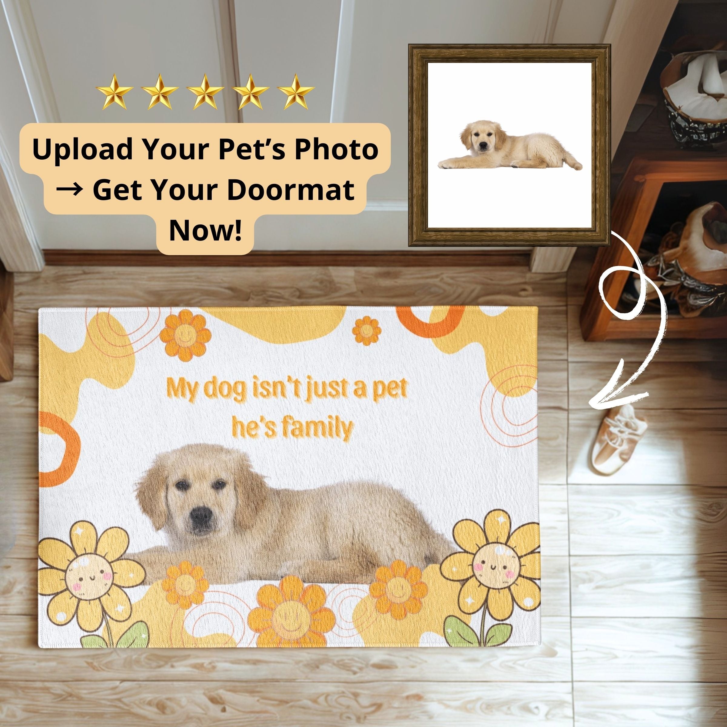 Custom Welcome Mat - Yellow & Orange Retro Floral