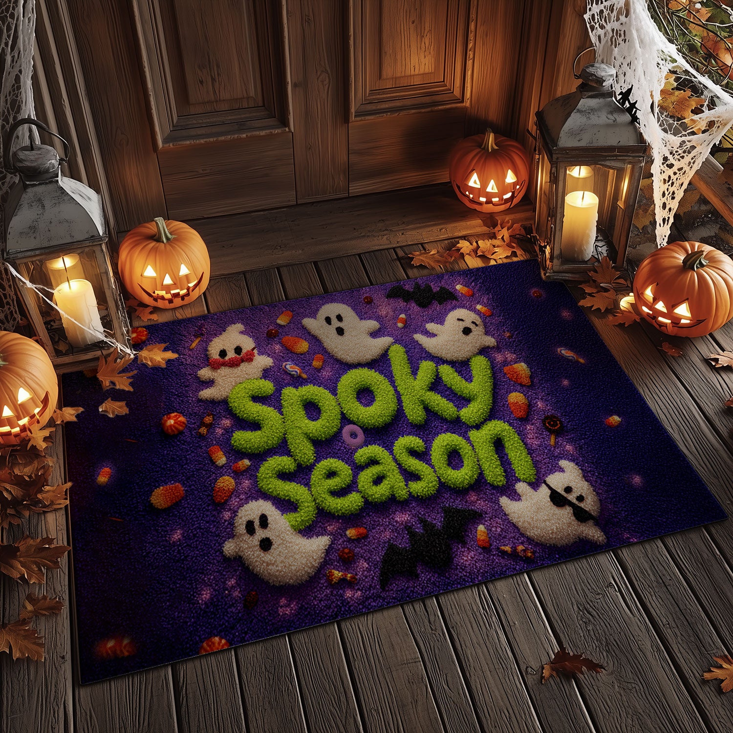 Cute Ghosts "Spooky Season" Purple Doormat