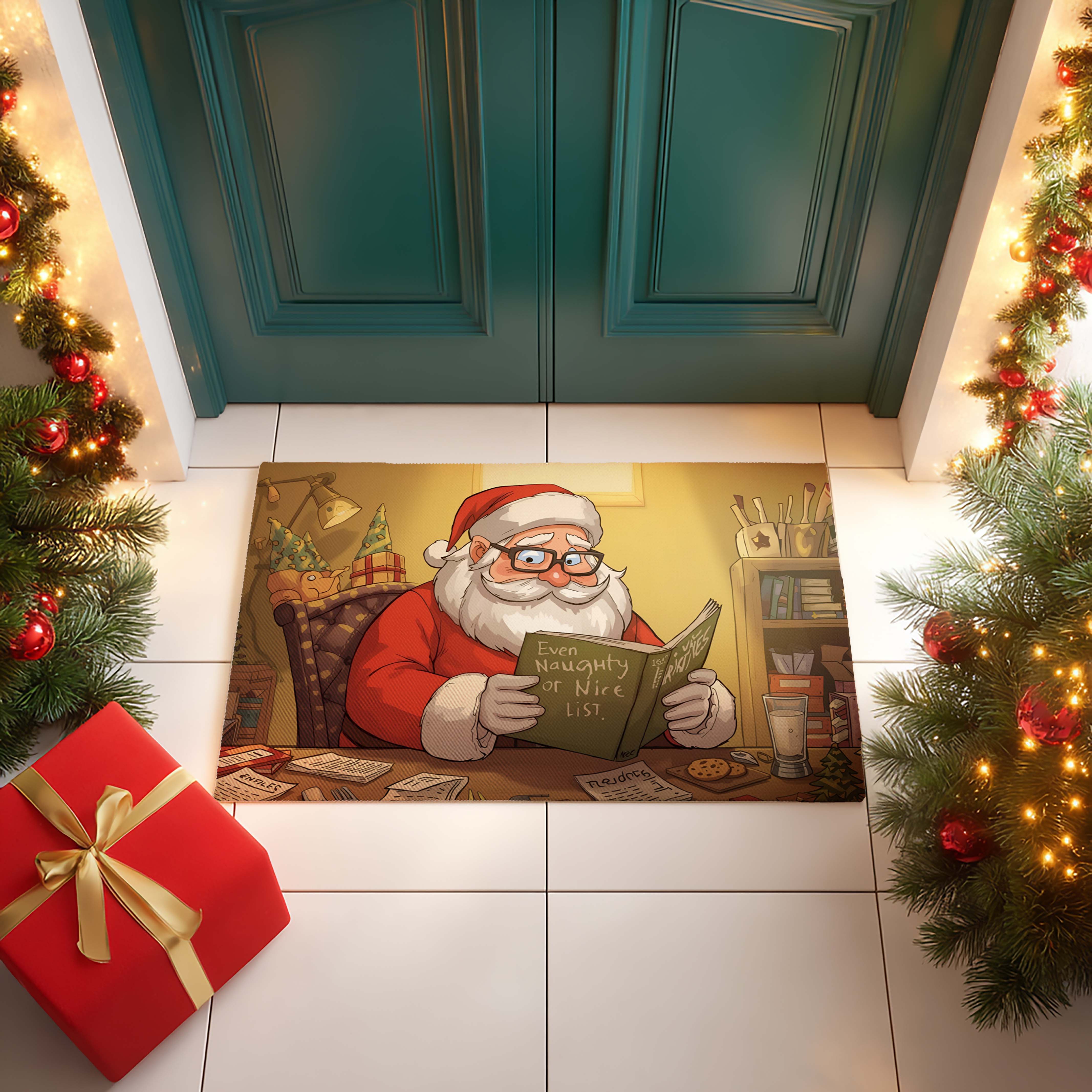 Santa at Desk Reading Welcome Mat - DMRC003