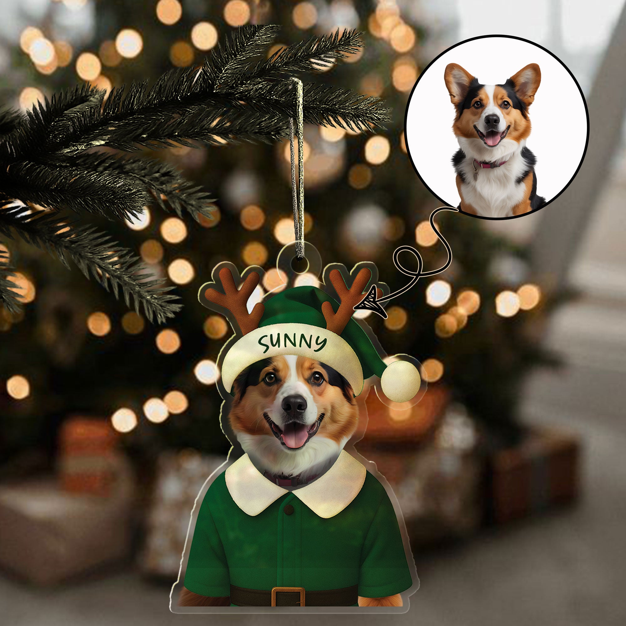 Festive Style Dog/Cat Photo Printed Christmas Ornament