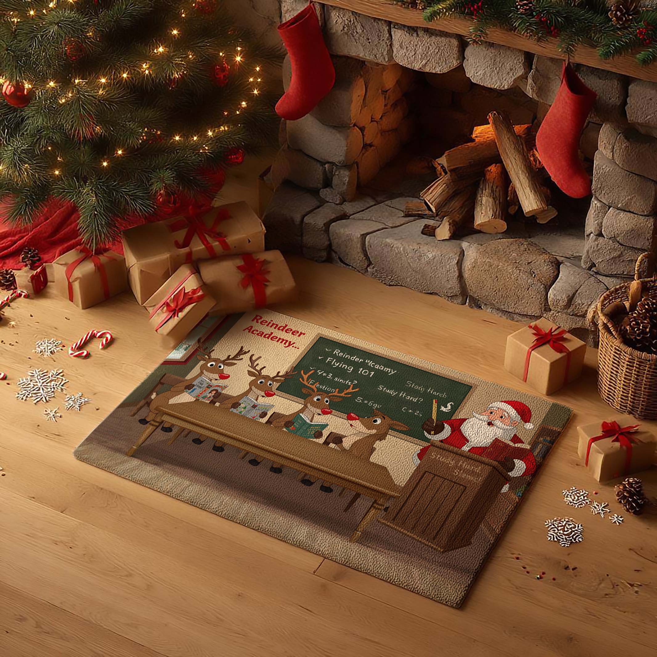 Santa Teacher Reindeer Student Welcome Mat - DMRC003
