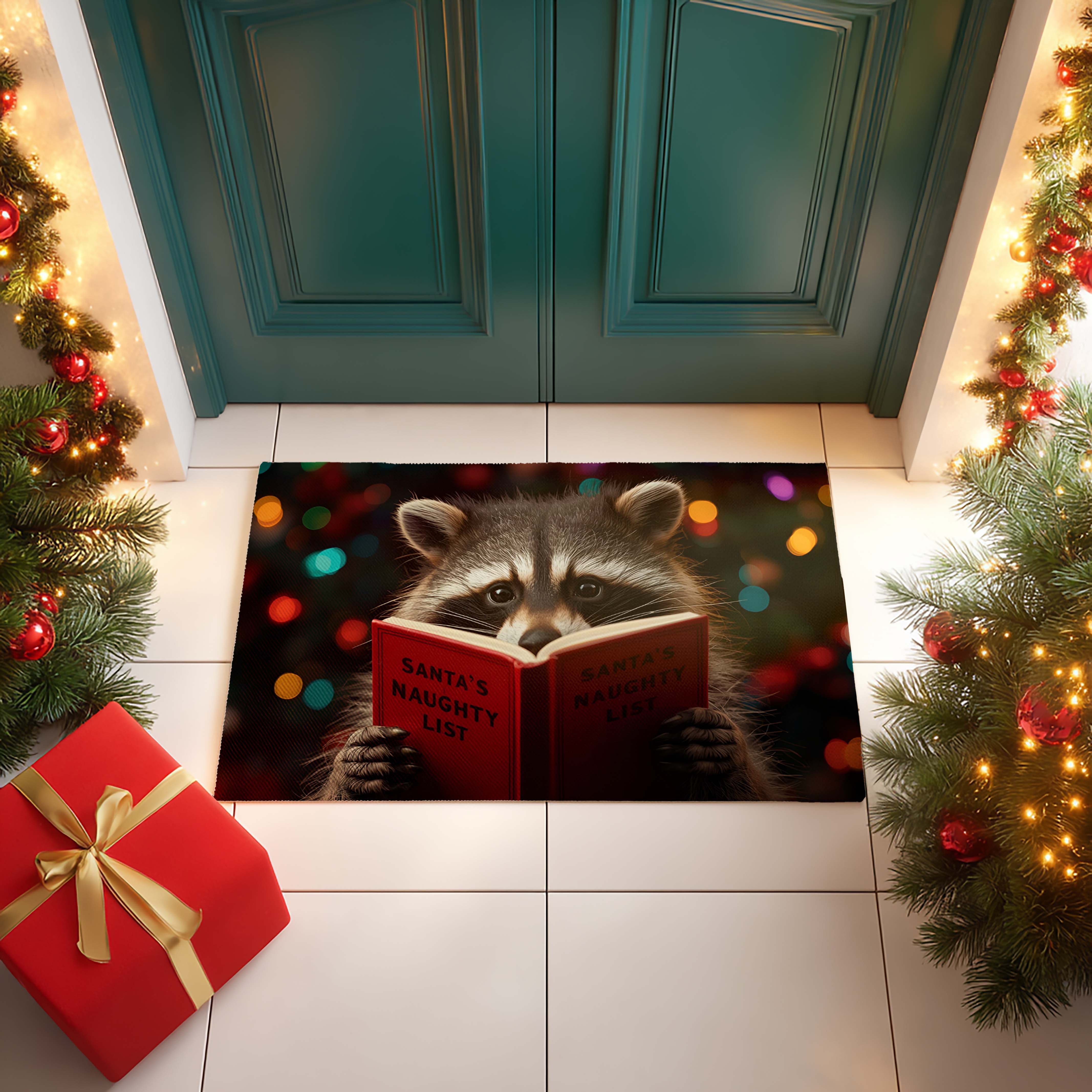 Raccoon Santa's Naughty List Doormat - DMRC003
