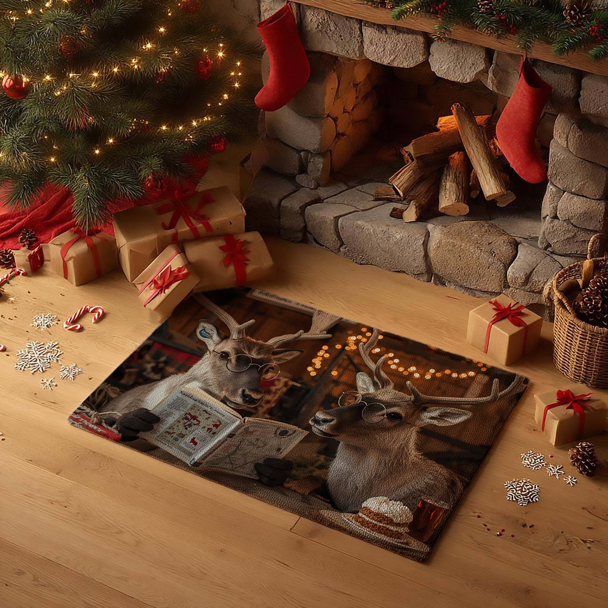 Two Reindeer Reading Map Doormat - DMRC003