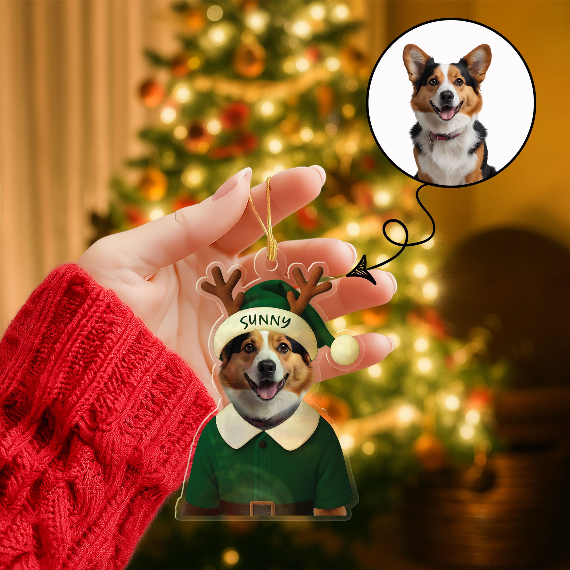 Green Elf Costume Custom Pet Photo Christmas Ornament