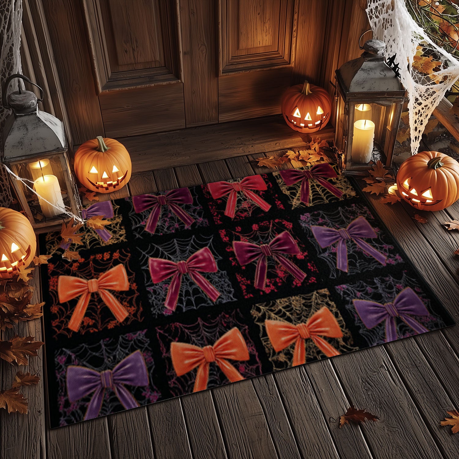 Halloween Bow Tie & Cobweb Doormat