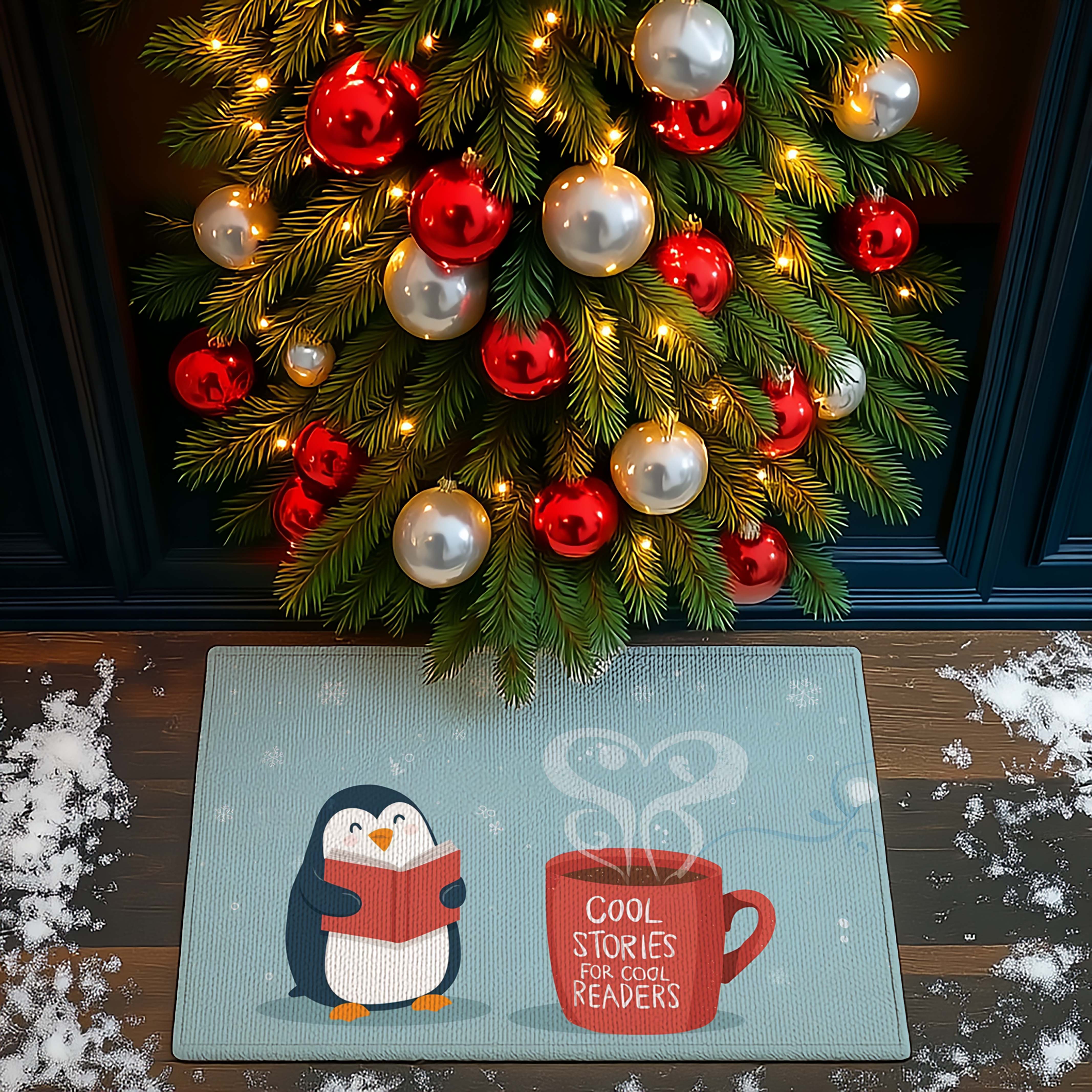 Hot Cocoa and Reading Penguin Door Mat - DMRC003