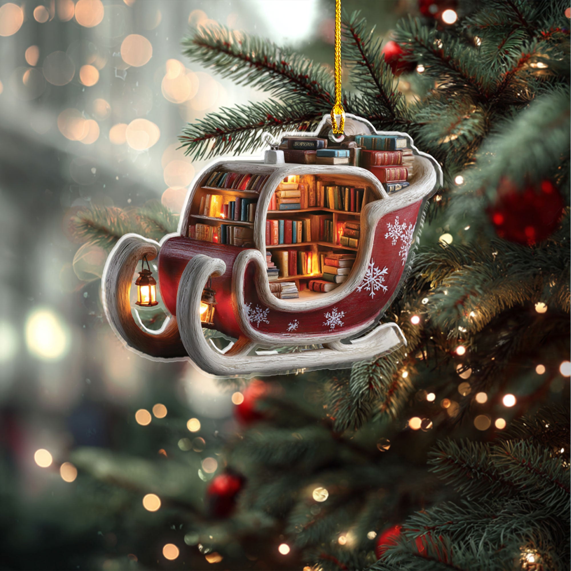 Illuminated Sleigh Bookshelf Christmas Ornament - ORD9C001