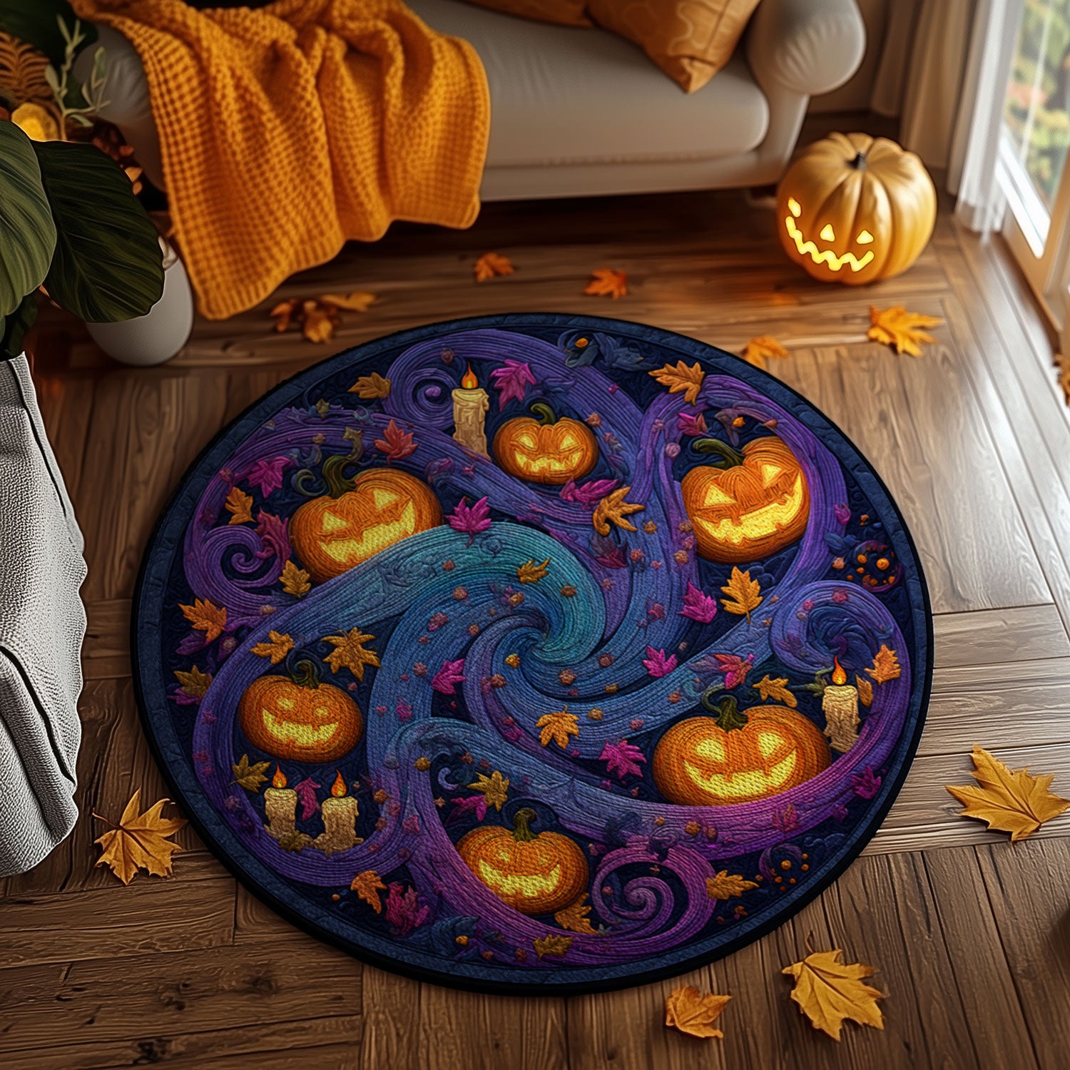 Jack-o'-Lantern Swirl Round Rug