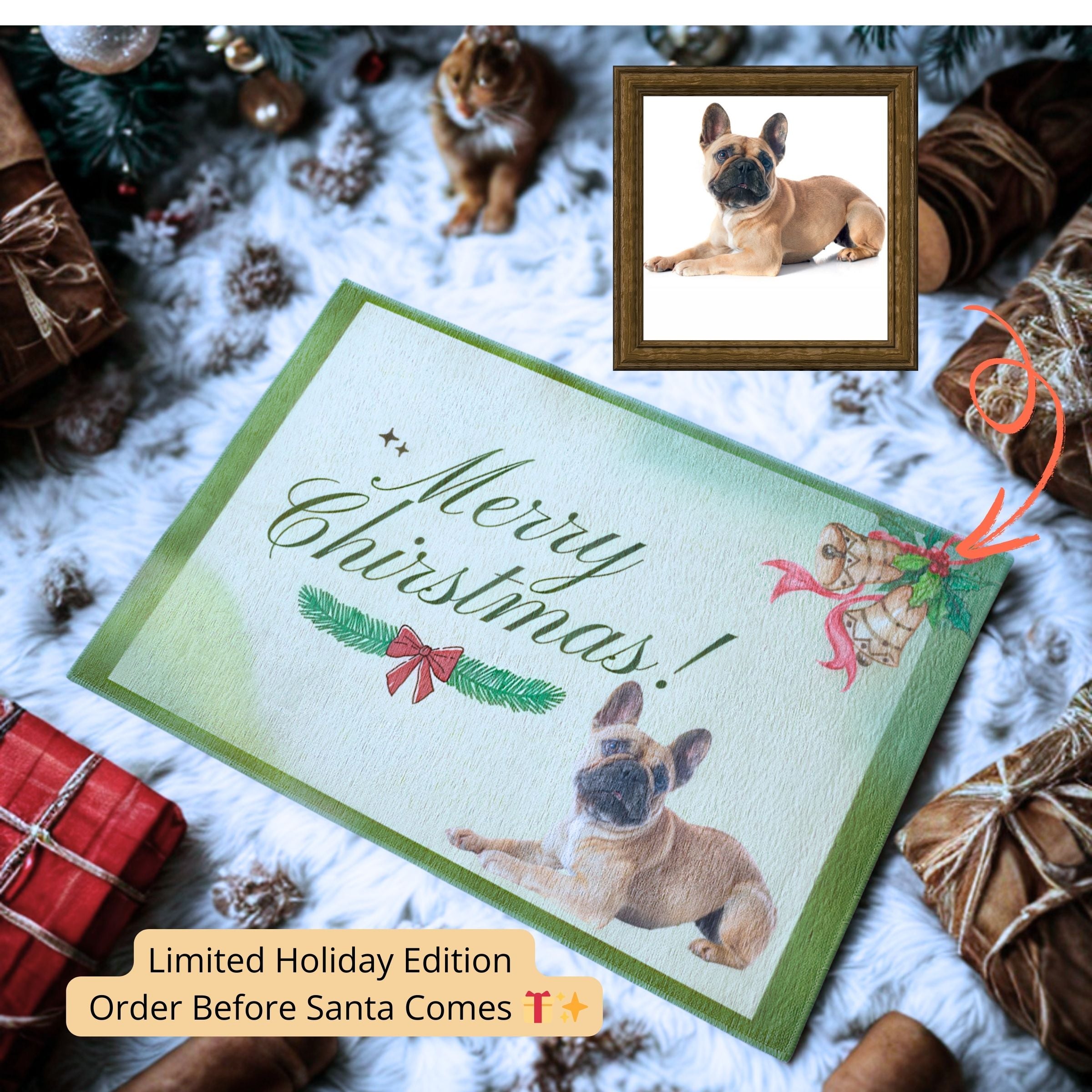 Merry Christmas Dog Mat - Limited Edition with Faux Fur