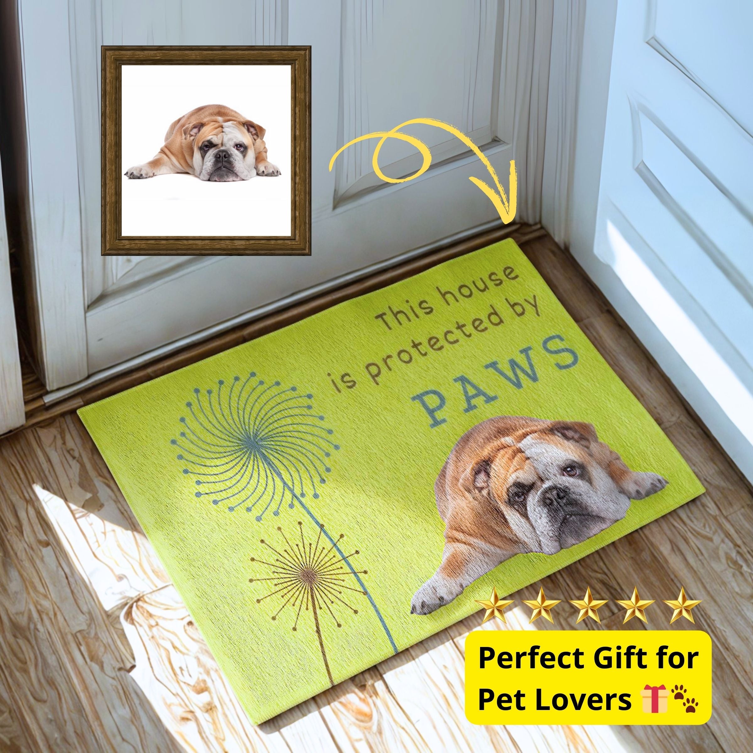 Neon Green Protected by Paws Custom Paw Mat