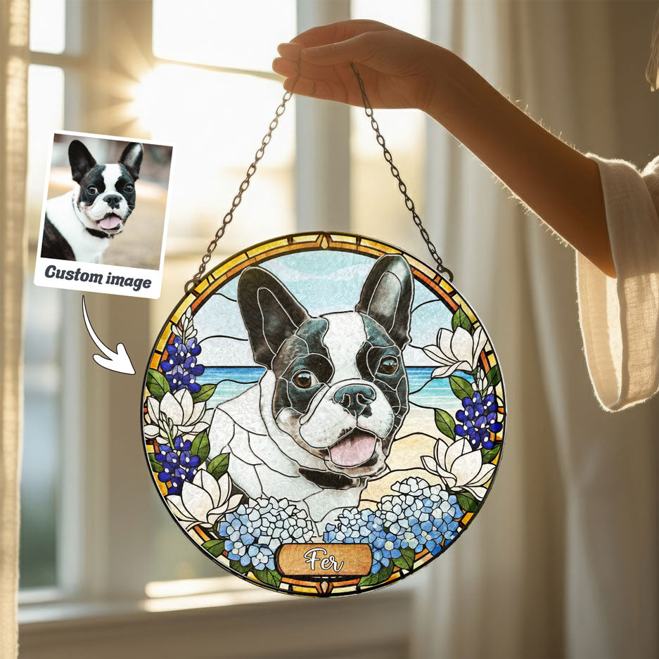 Ocean Blue & White Pet Portrait Suncatcher - SPETCD1C101