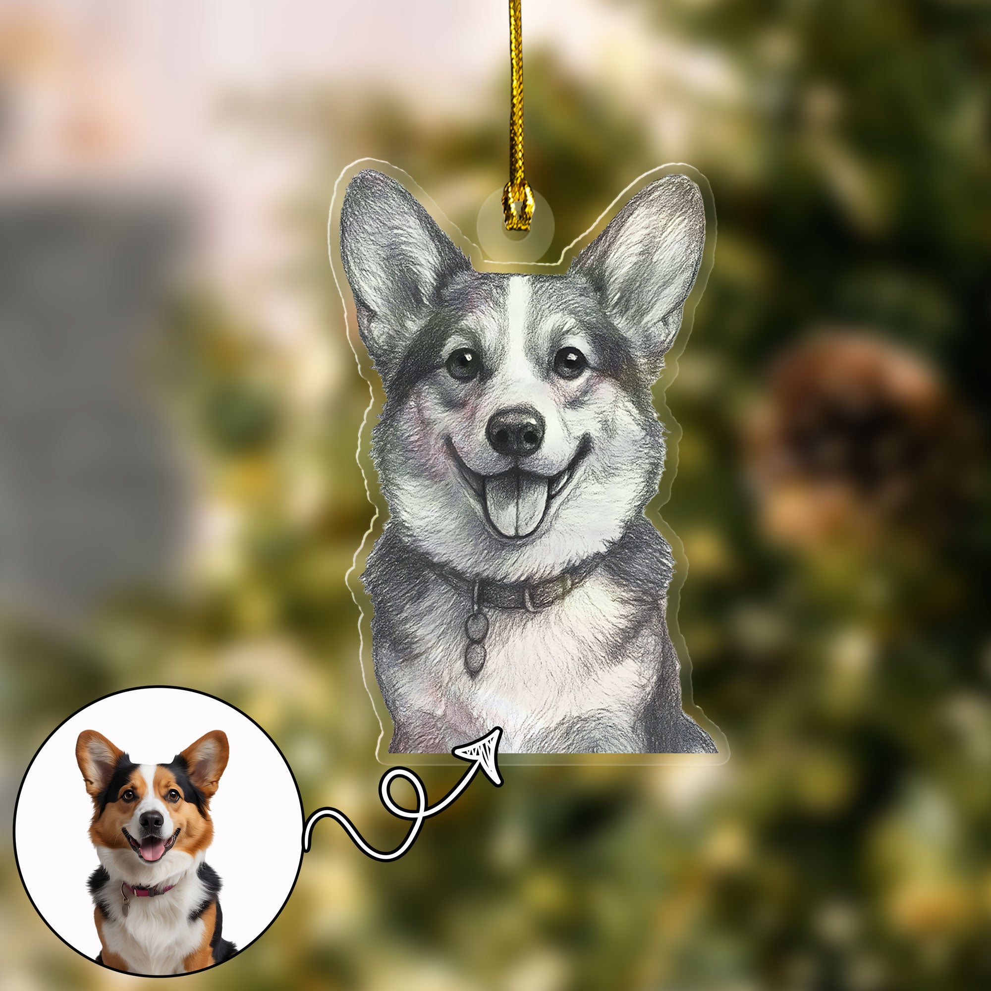 Pencil Sketch Style Custom Pet Photo Christmas Ornament
