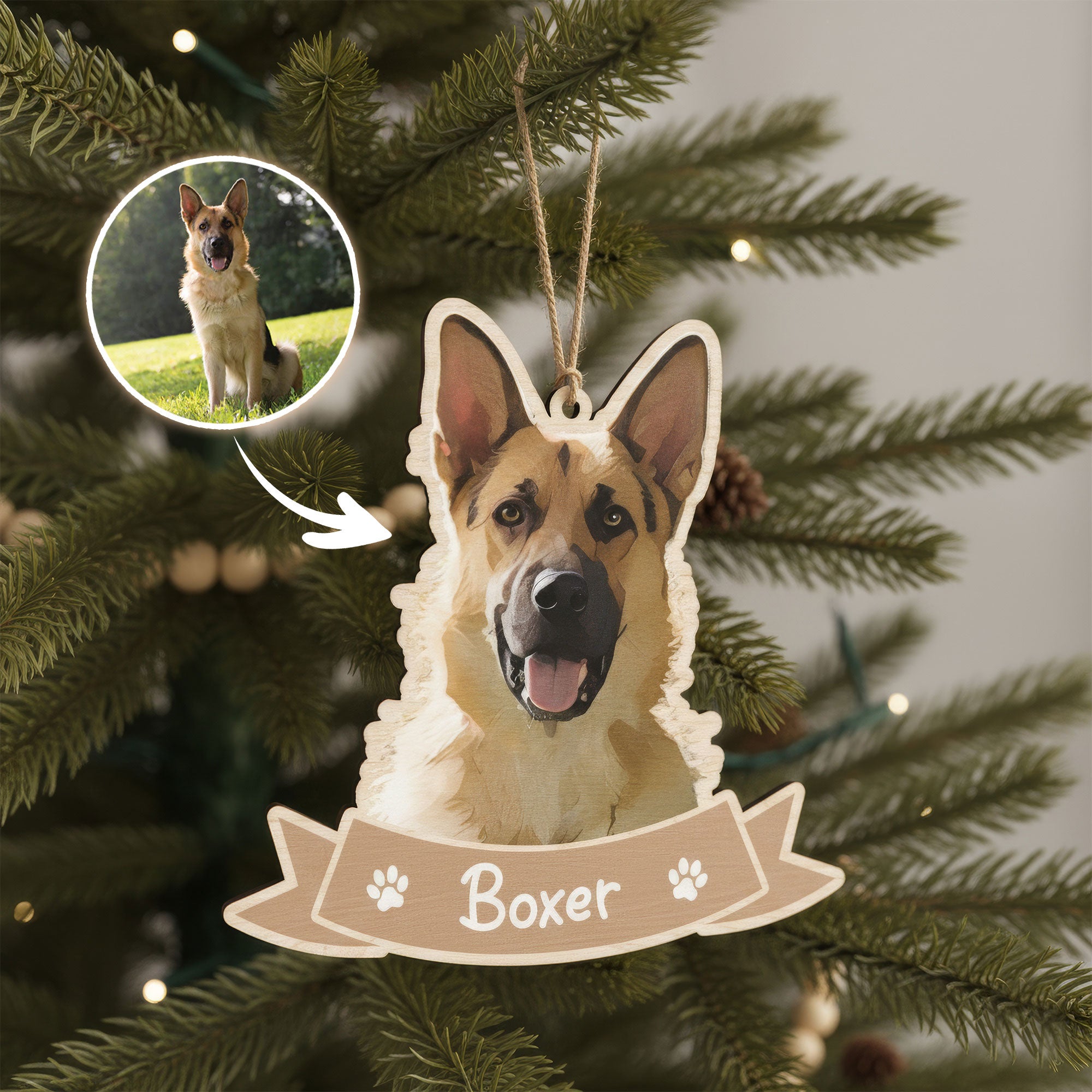 Wooden Pet Head Cutout Ornament with Banner Tag