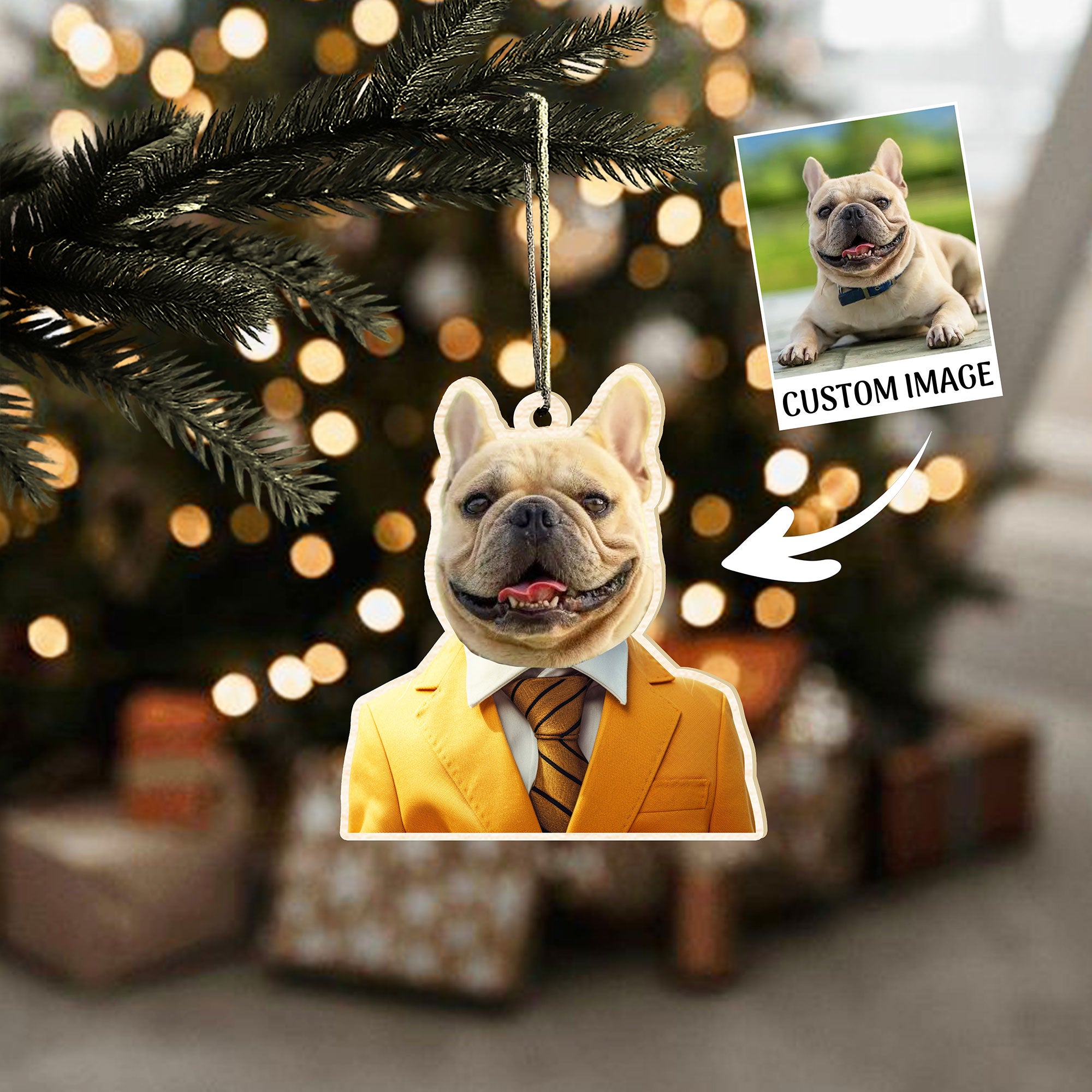 Personalized Dog in Yellow Blazer Christmas Ornament