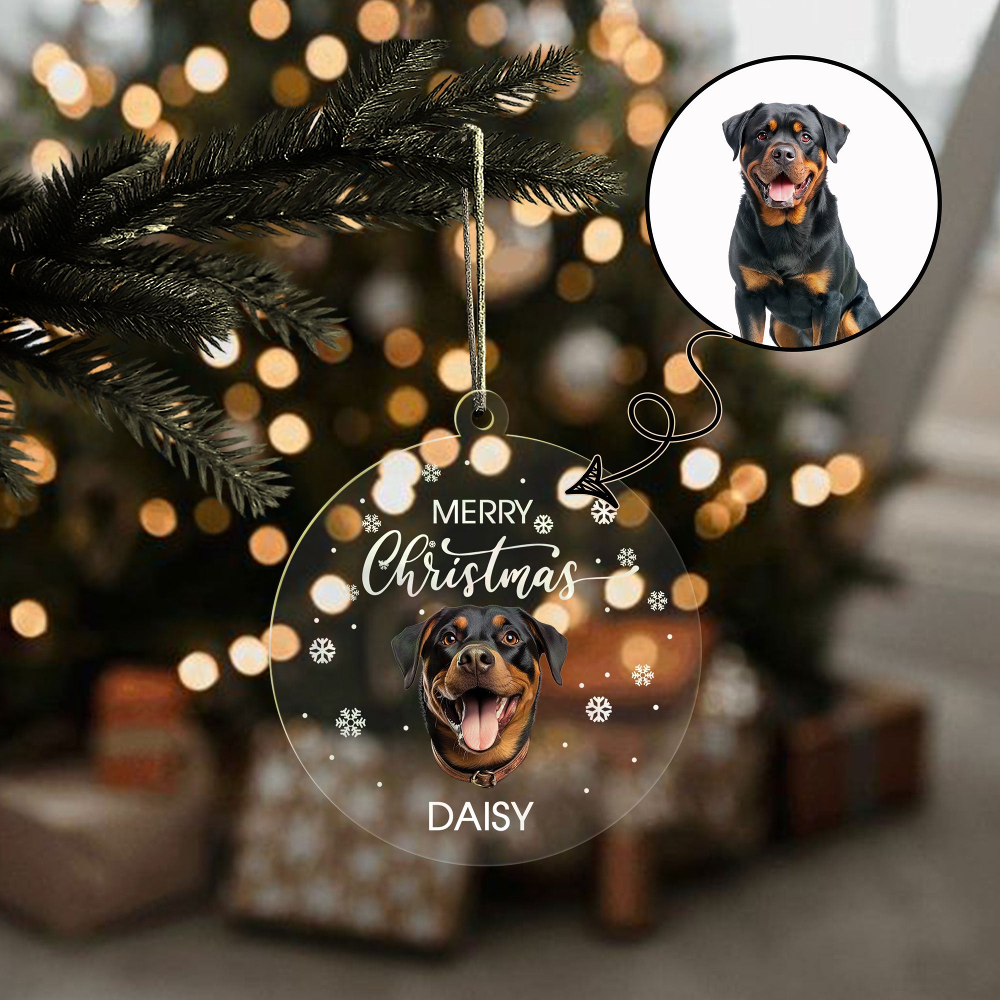 Personalized Merry Christmas Pet Photo Round Ornament
