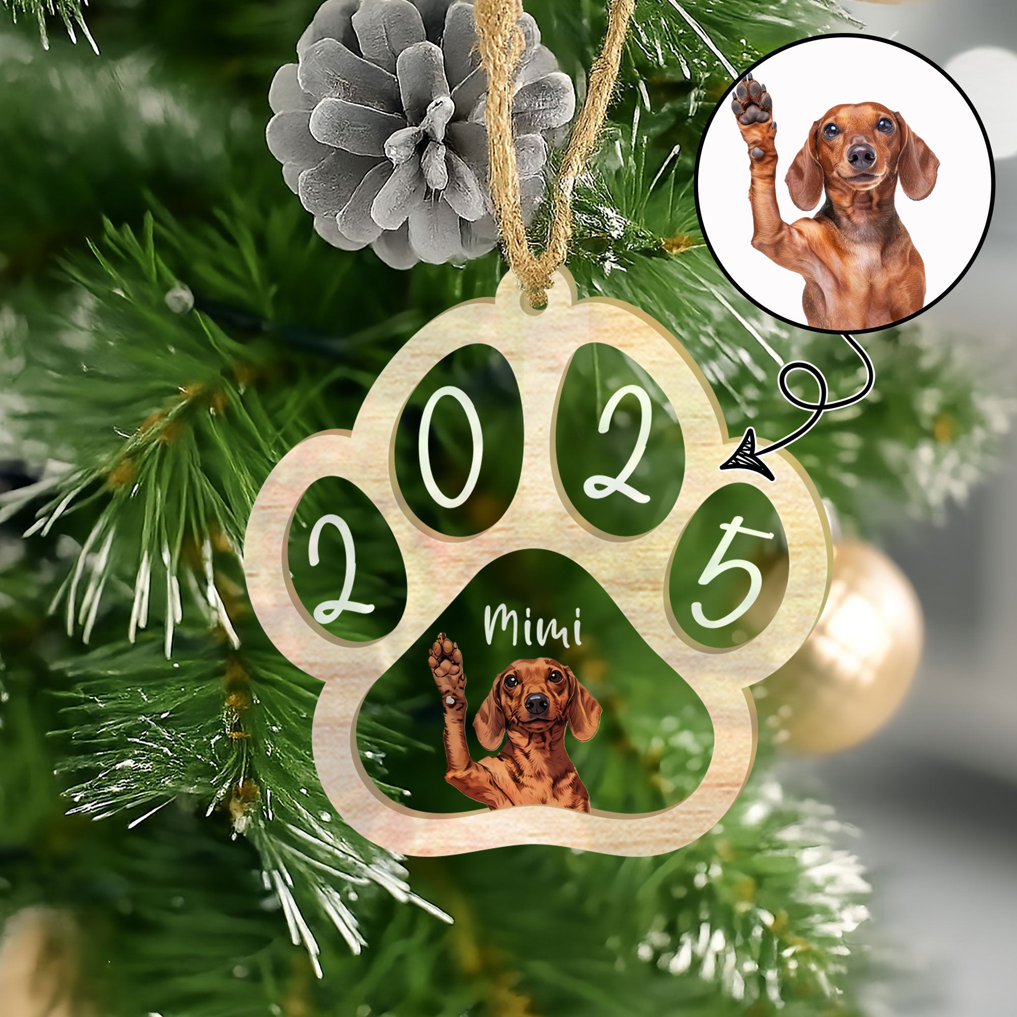 Personalized Paw Print 2025 Photo Ornament