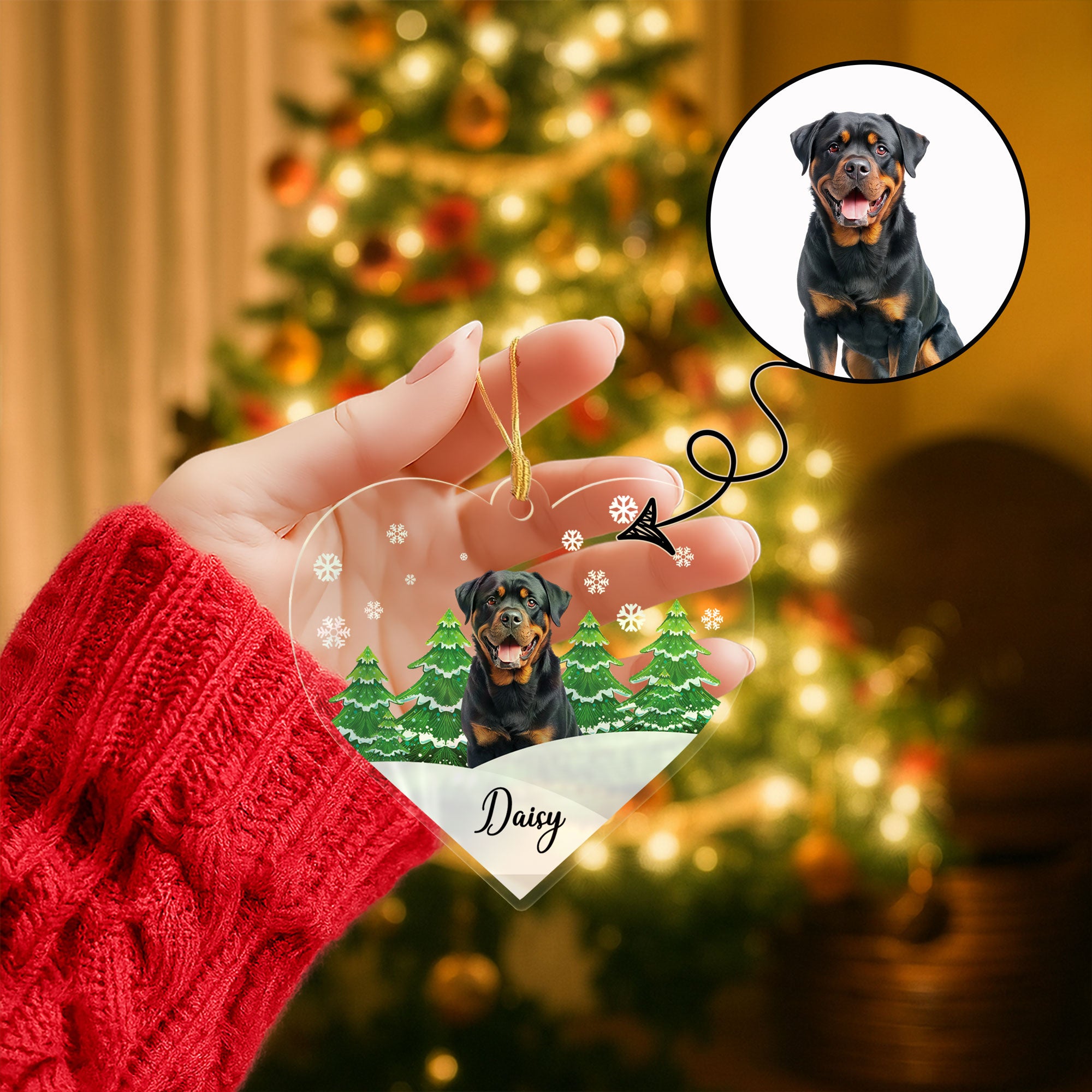 Personalized Pet Photo Snowy Heart Ornament