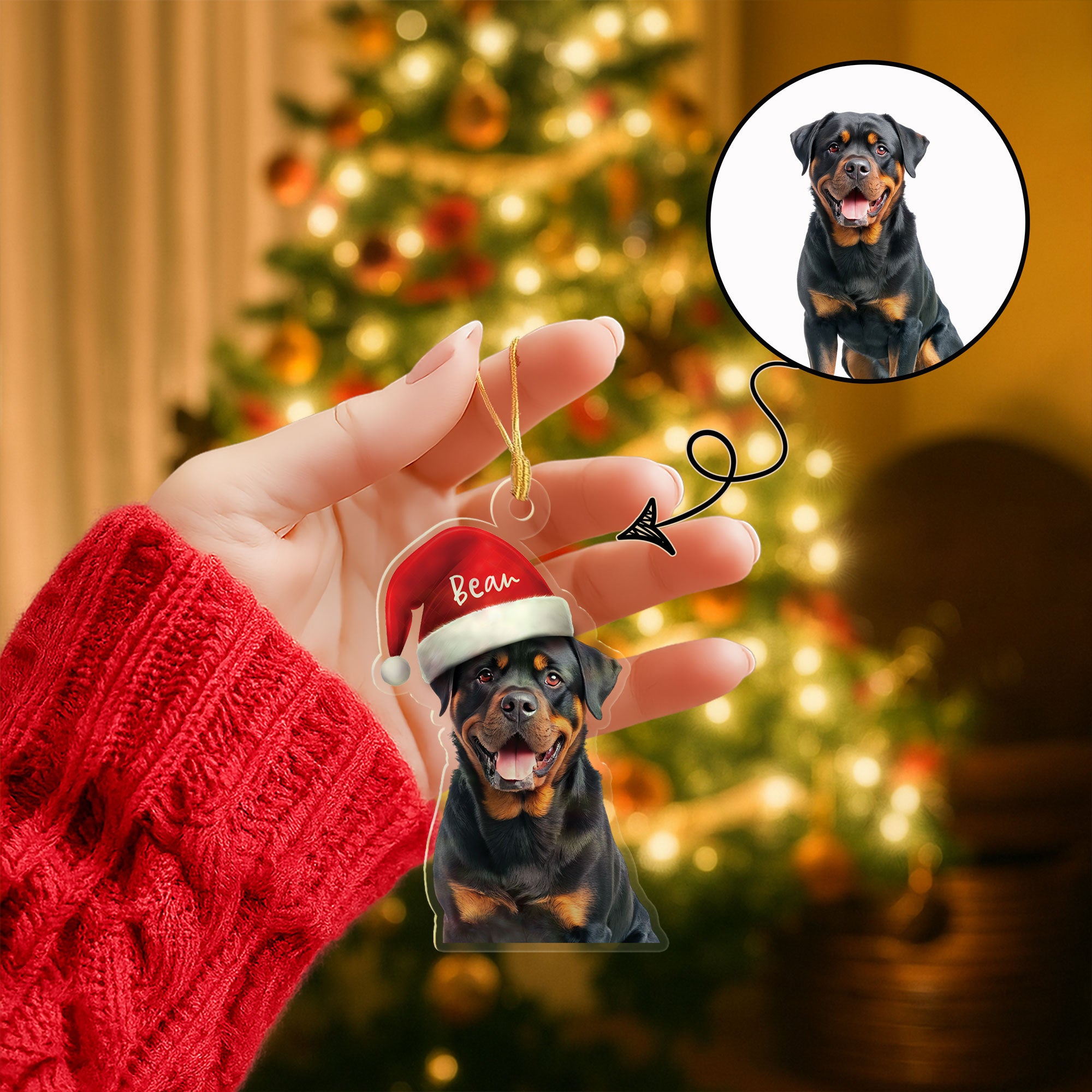 Personalized Pet Photo with Santa Hat Ornament