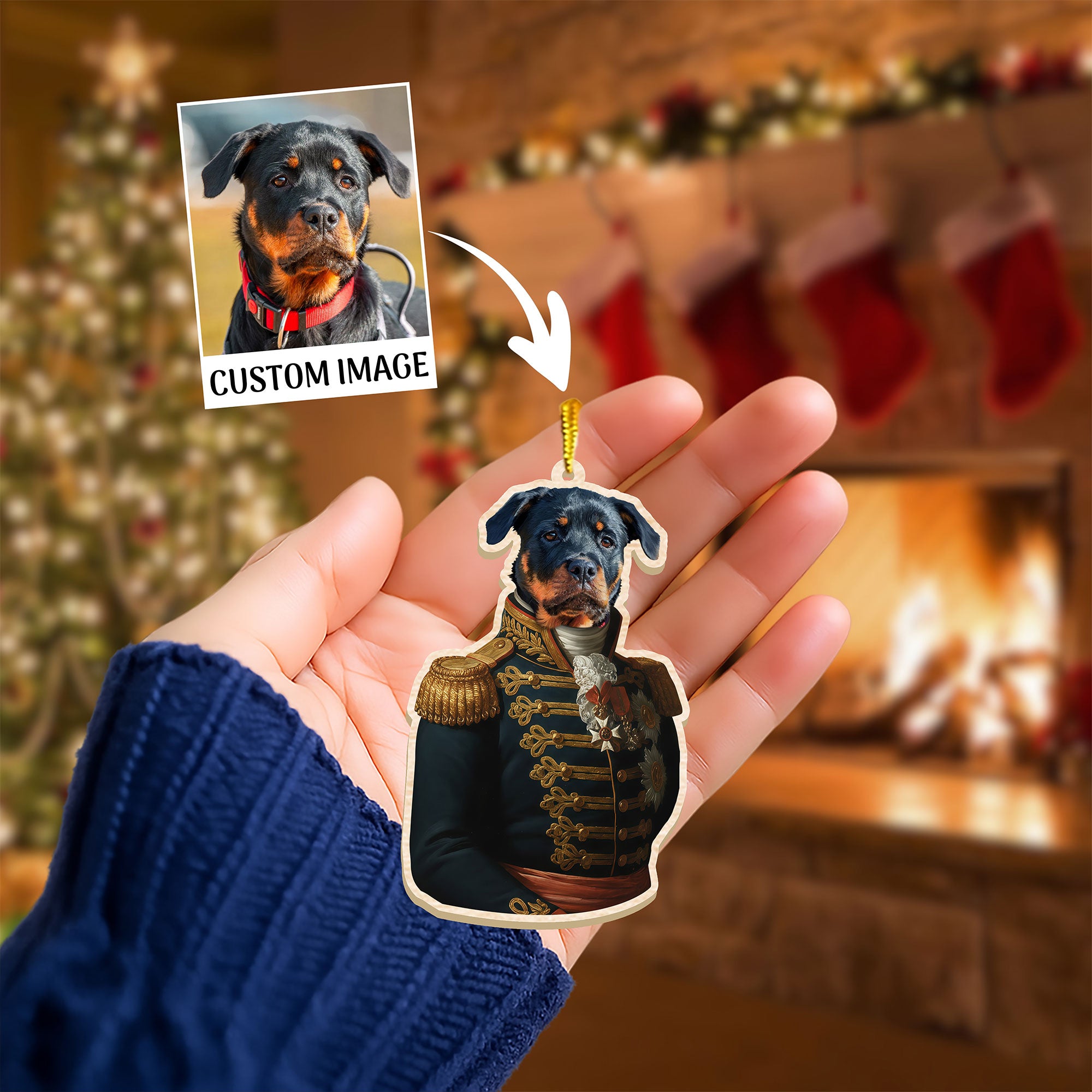 Personalized Pet Portrait Wood Ornament β Military General/Admiral Uniform