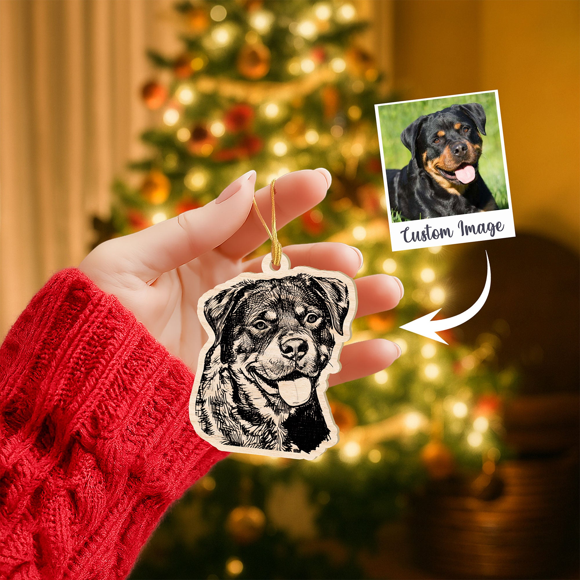 Personalized Wood Pet Memorial Ornament β Hand-Drawn Sketch Style