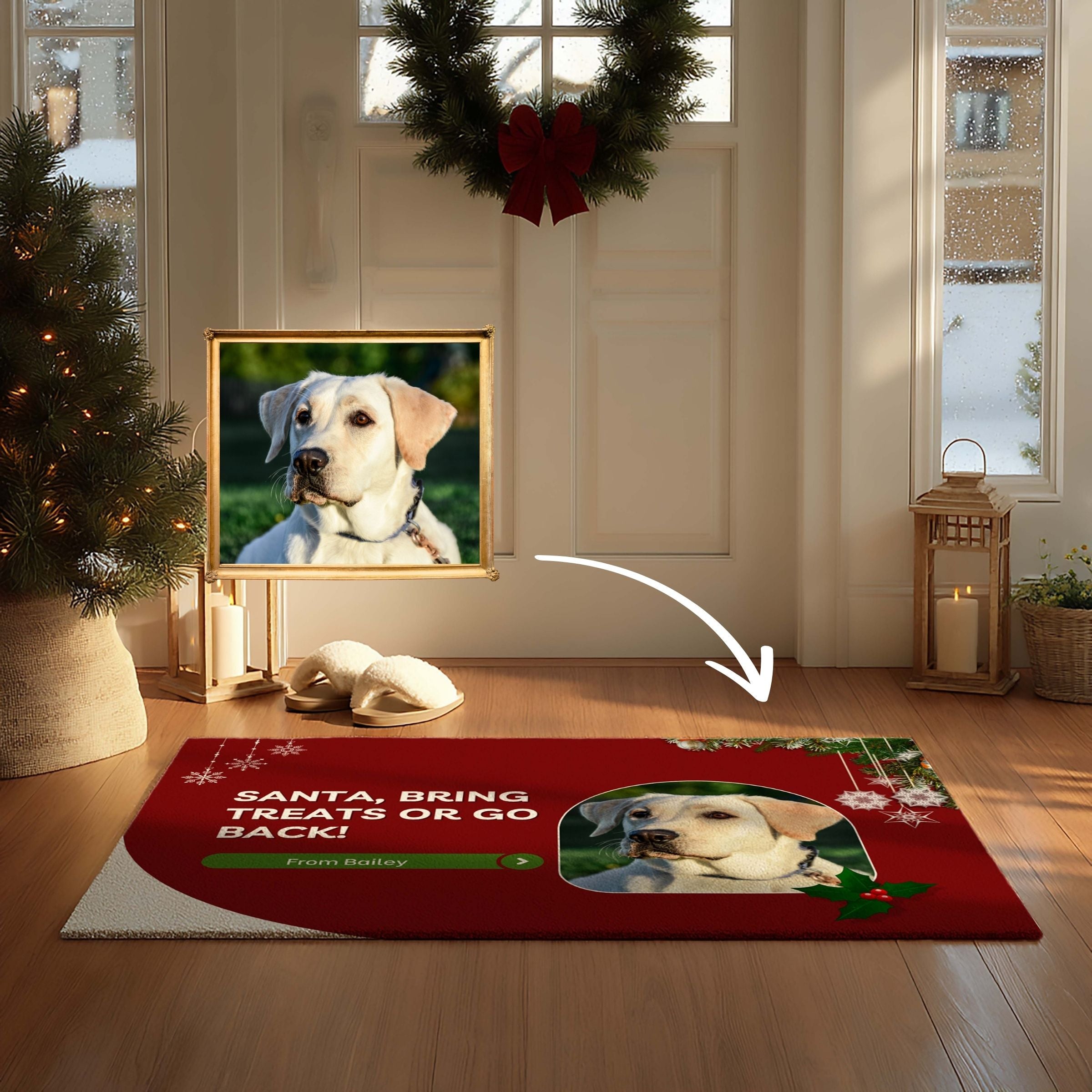 Personalized Christmas Pet Art Doormat - Modern Bold Message Design