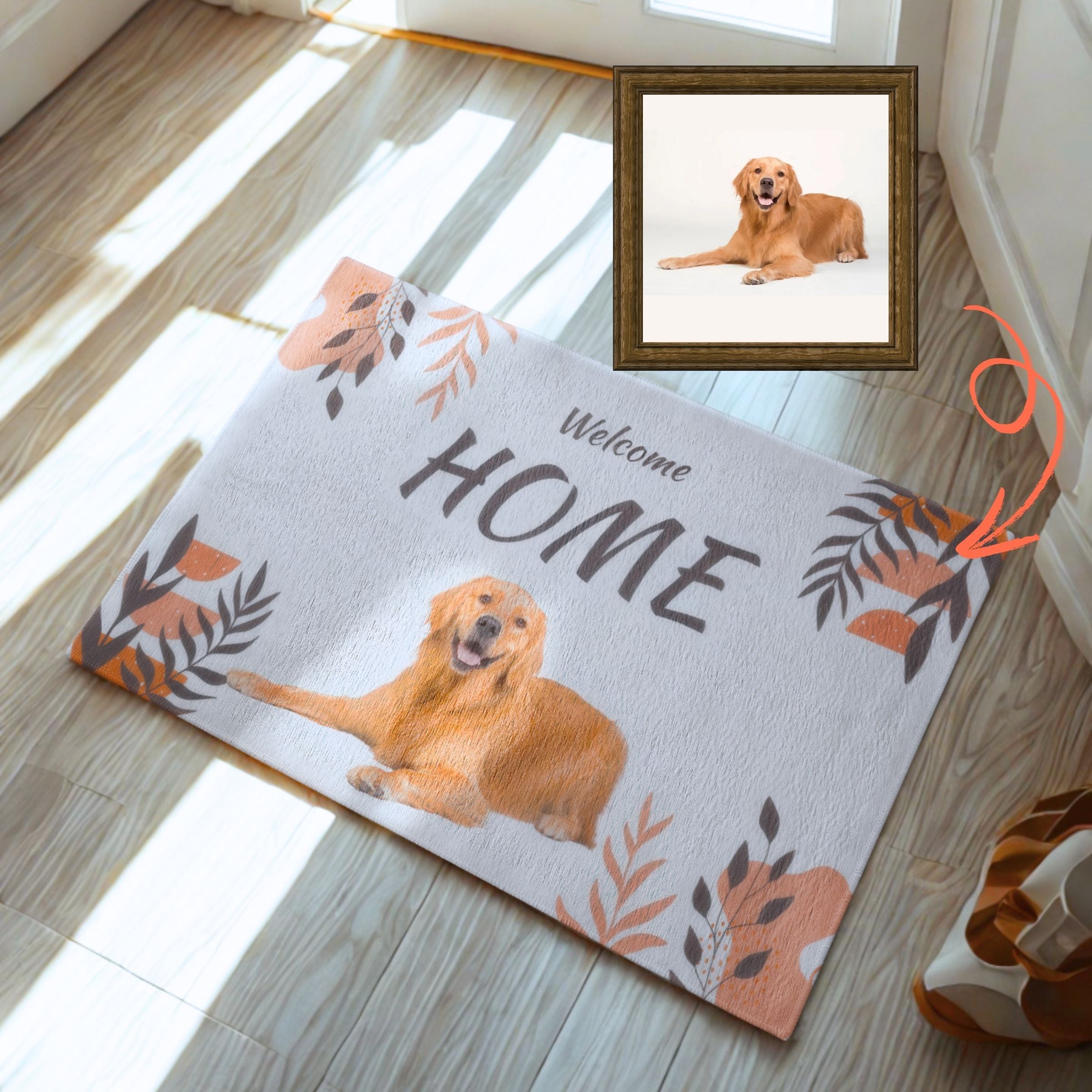 Personalized Dog Mat - Earthy Tones & Abstract Leaves