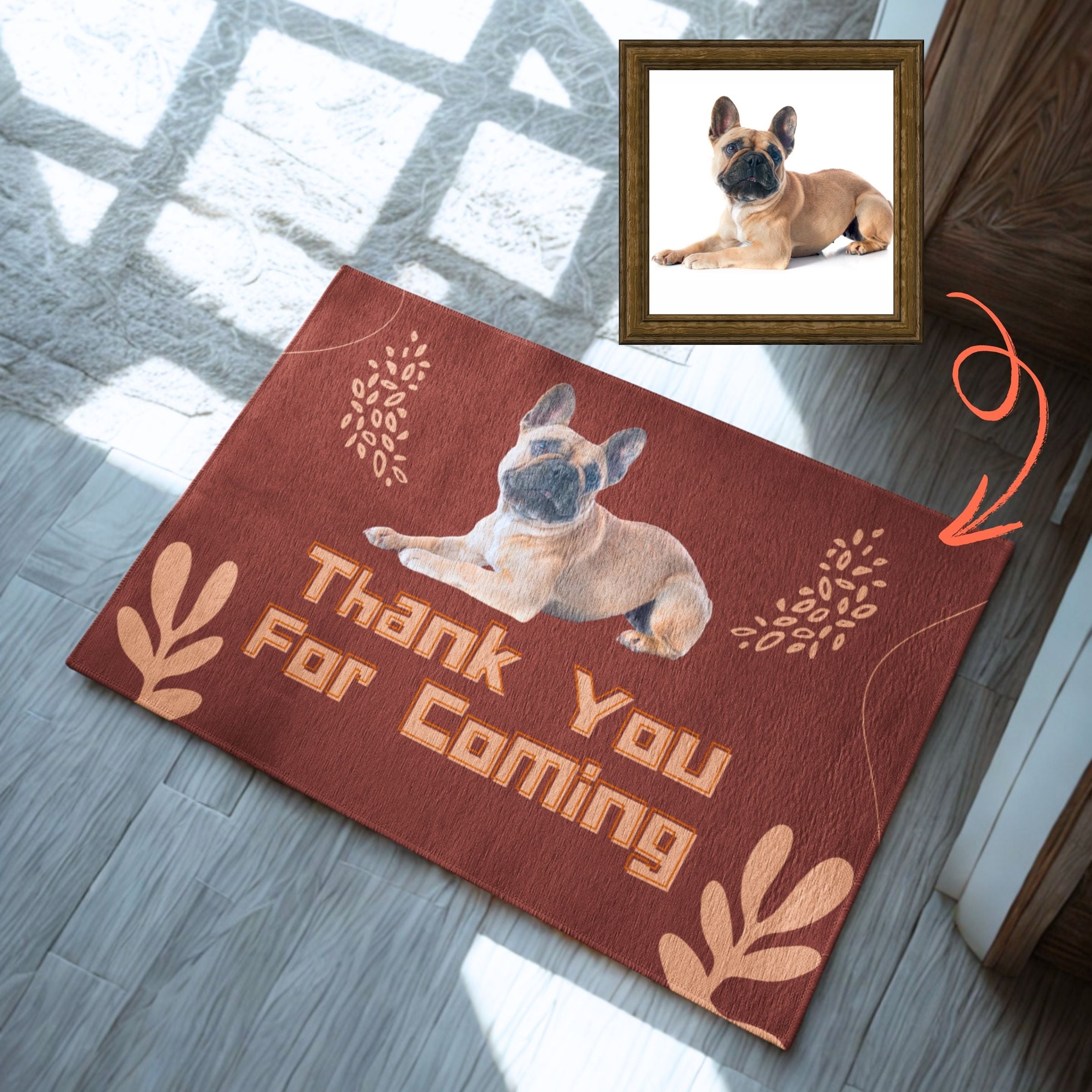 Personalized Dog Mat - Rust Red & Earthy Orange Leaves
